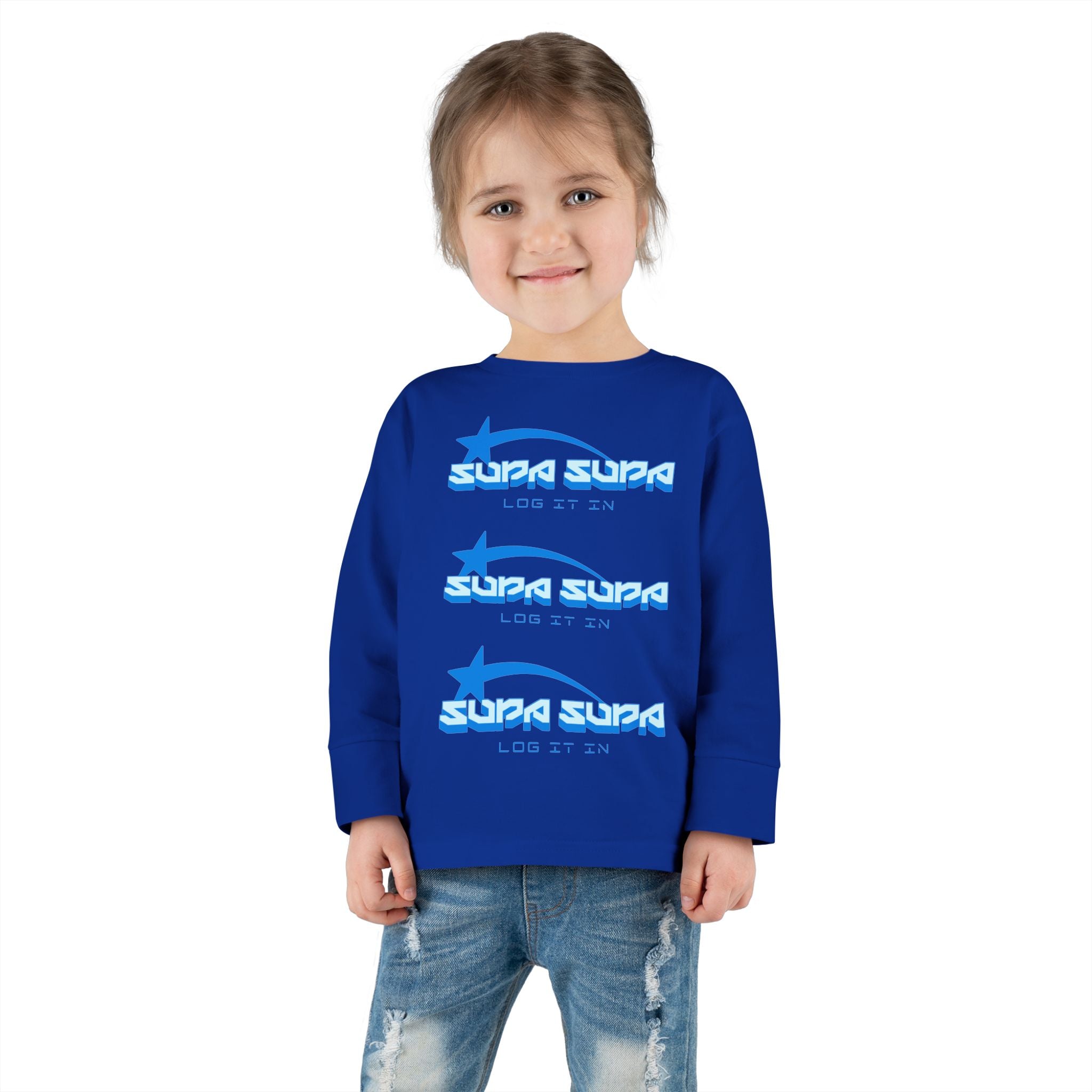Toddler Long Sleeve Tee — Blue Shooting Star "Super Star" Graphic