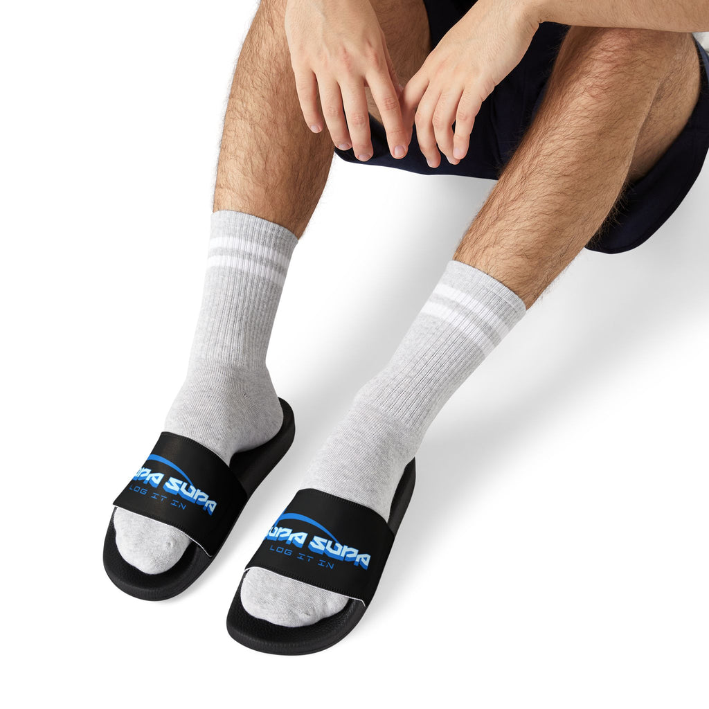 Slide Sandals — Men’s Removable‑Strap Athletic "SUPA SUPA" Slides with Blue Logo