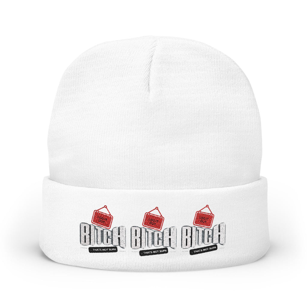 Embroidered 'LOG OUT' Knit Beanie — Gnome Humor Winter Hat