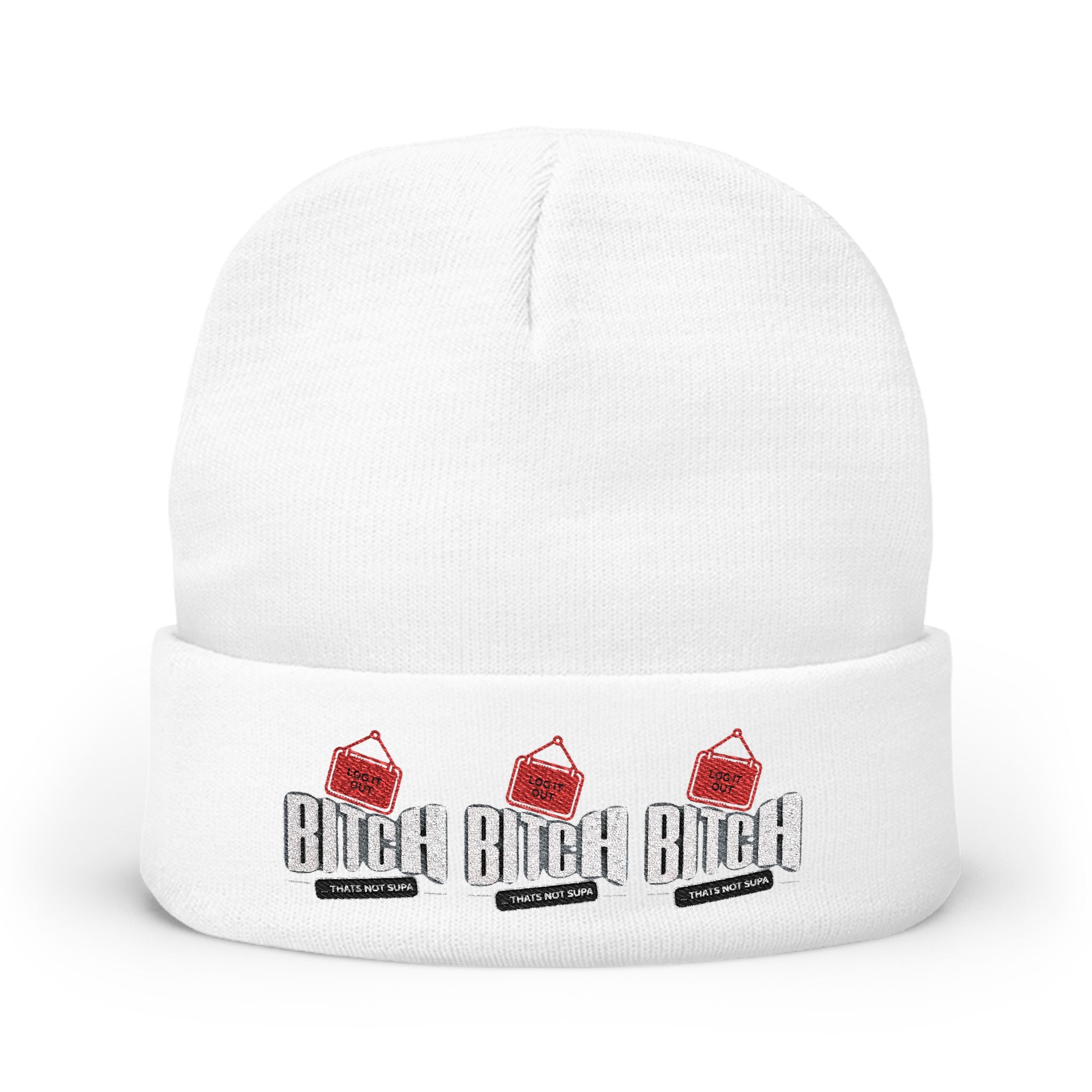 Embroidered 'LOG OUT' Knit Beanie — Gnome Humor Winter Hat