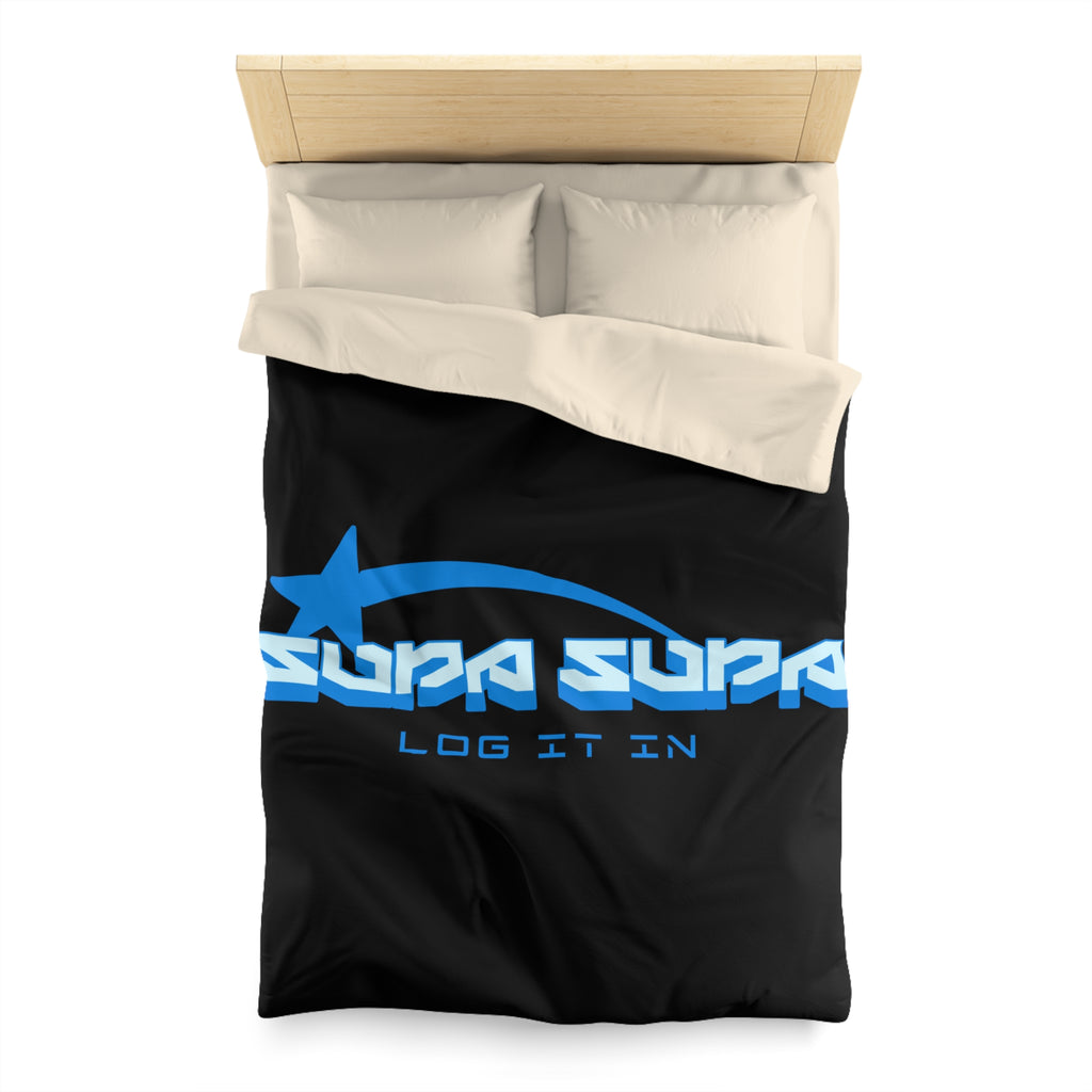 Duvet Cover — Black 'Supa Supa Log It In' Graphic Microfiber Bedding