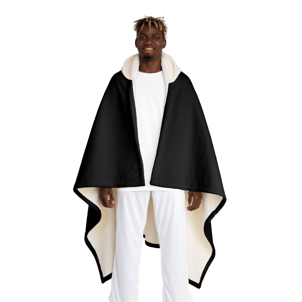 Hooded Sherpa Blanket — Cozy Black "Strategic" with Plush Lining