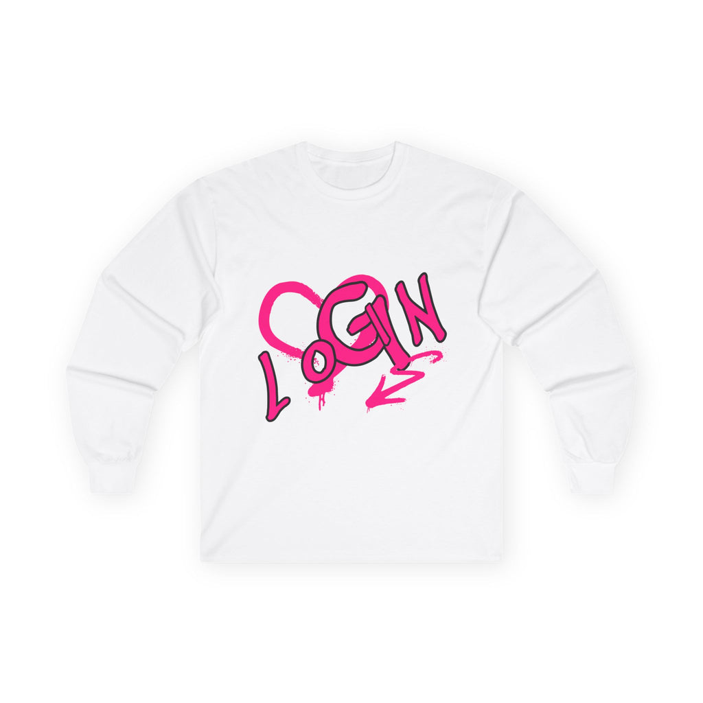 Long Sleeve Tee — Pink Graffiti "LOGIN" Heart Design