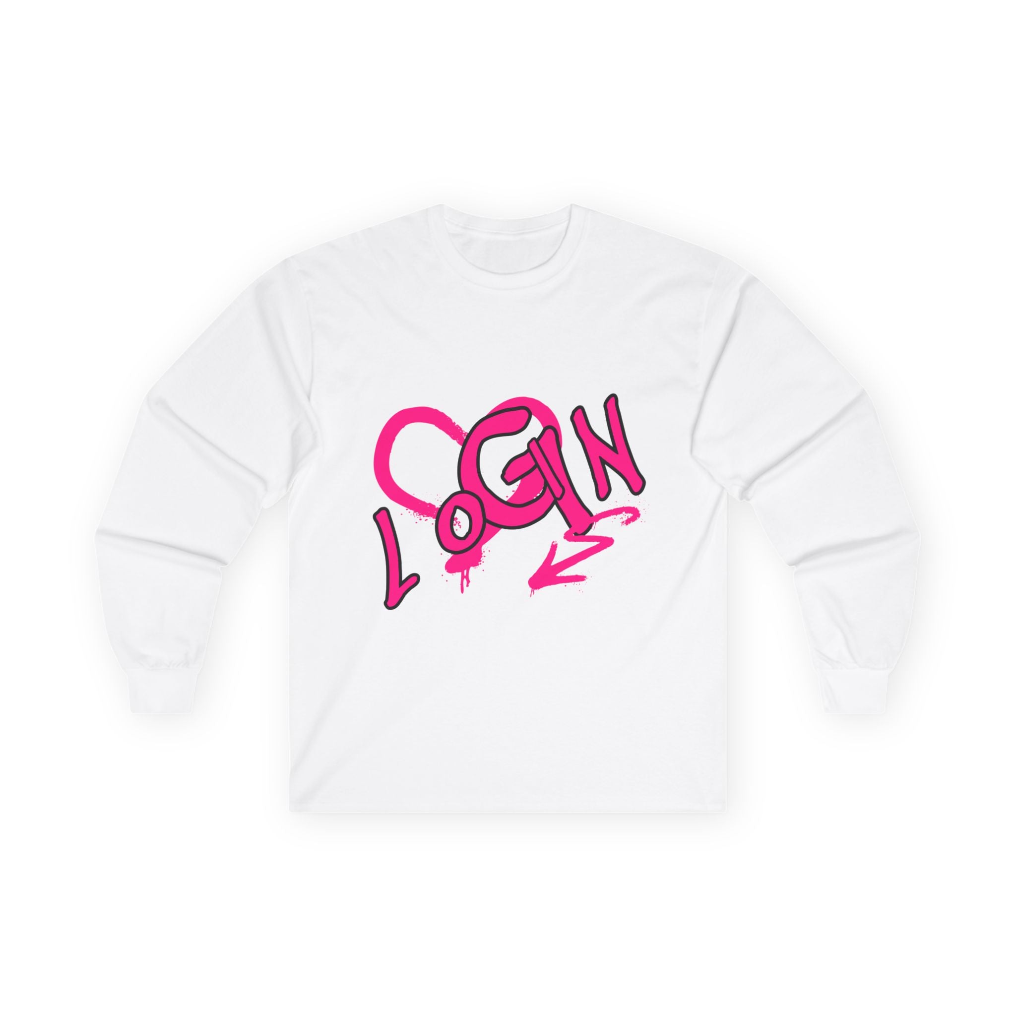 Long Sleeve Tee — Pink Graffiti "LOGIN" Heart Design