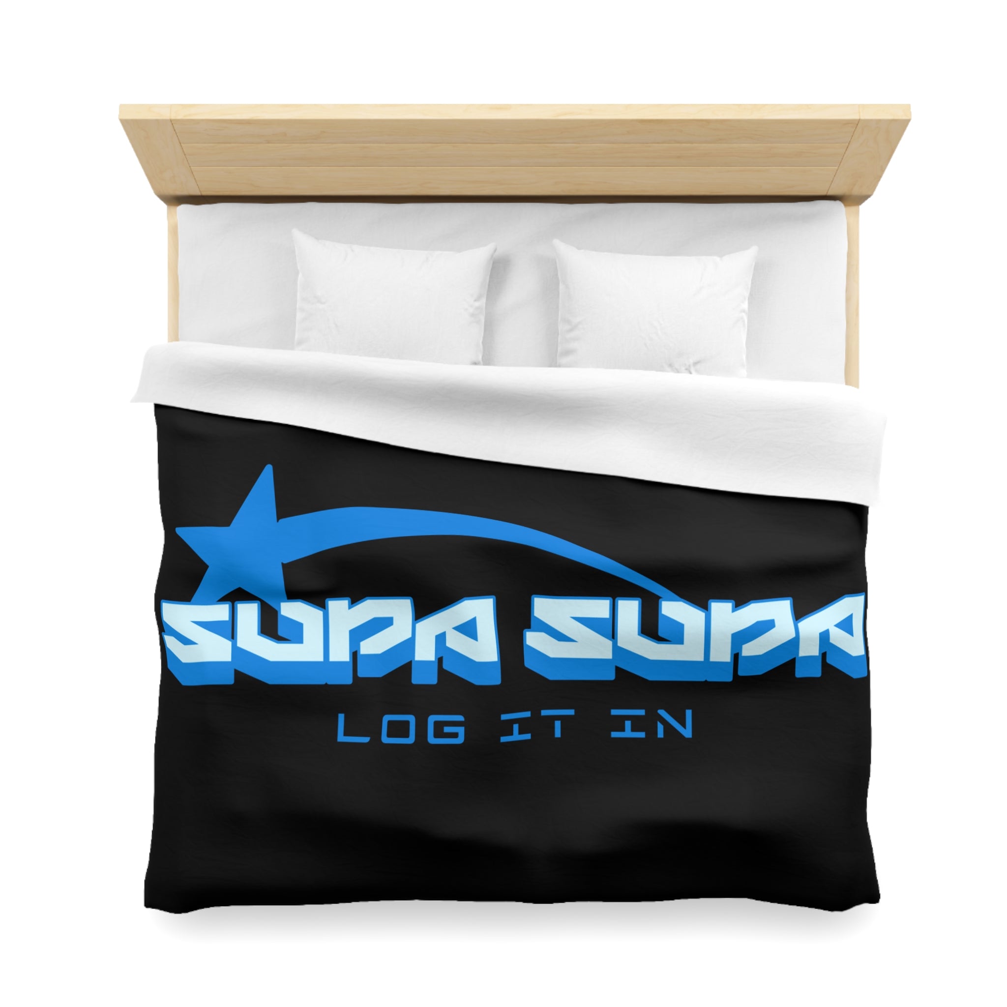 Duvet Cover — Black 'Supa Supa Log It In' Graphic Microfiber Bedding