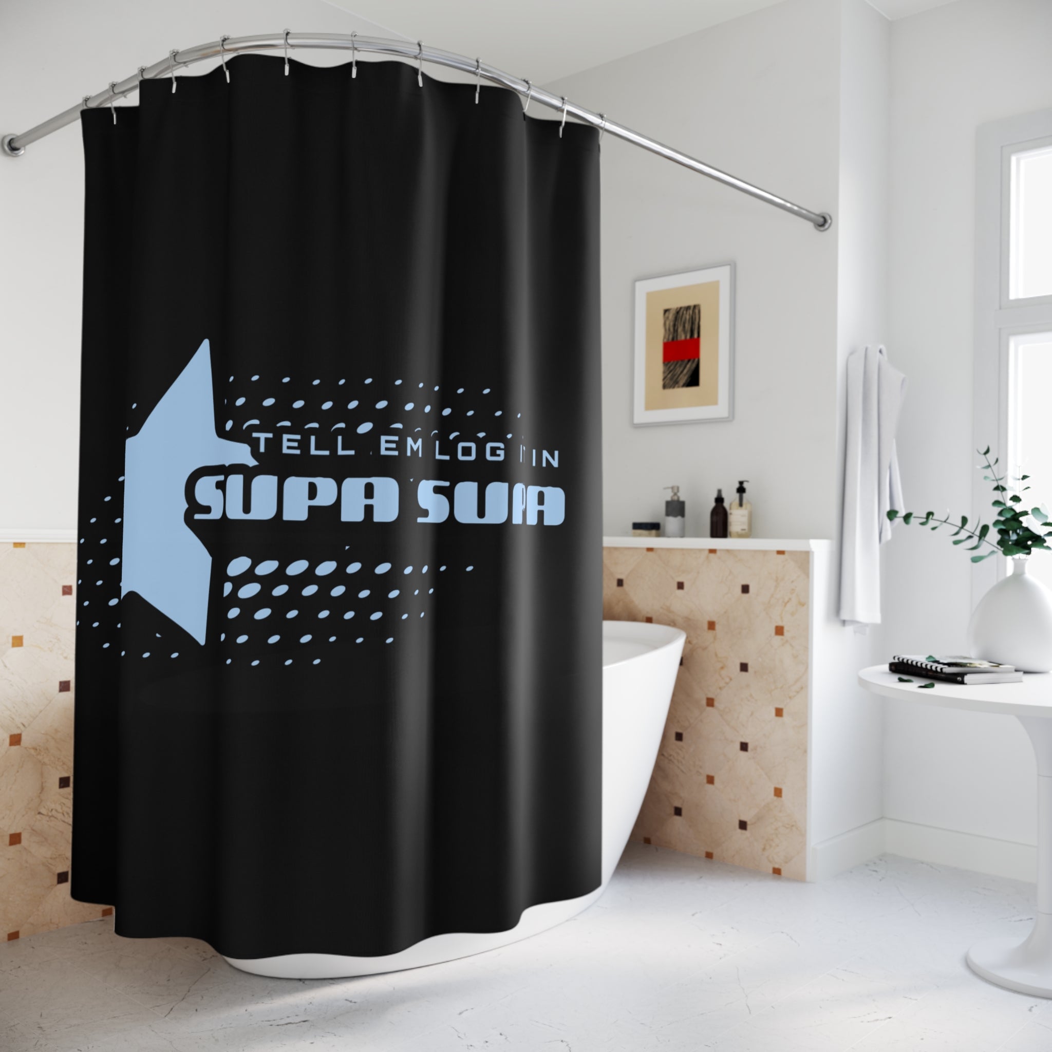 Shower Curtain - 'Tell 'Em Log It In' Retro Star Bathroom Shower Curtain