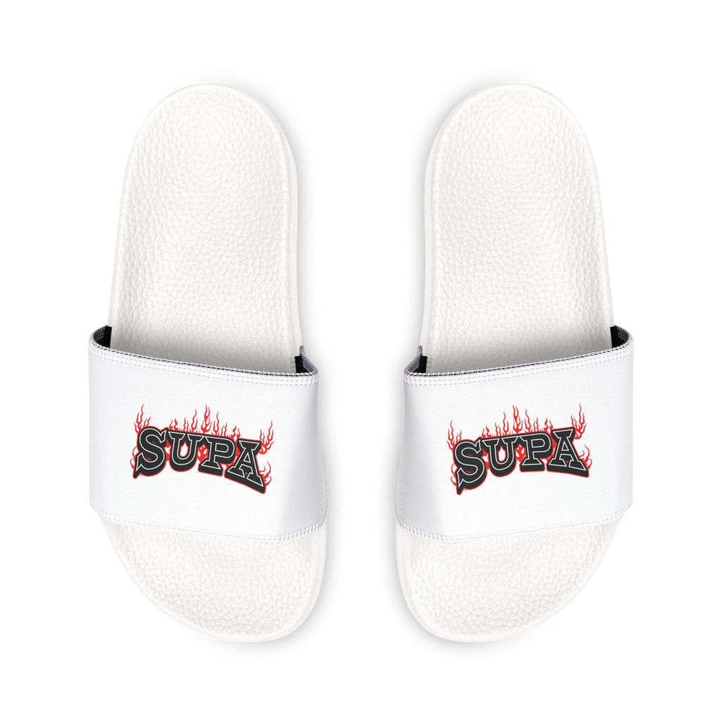 Men's Slide Sandals — White Removable Strap Slides Supa Supa Print