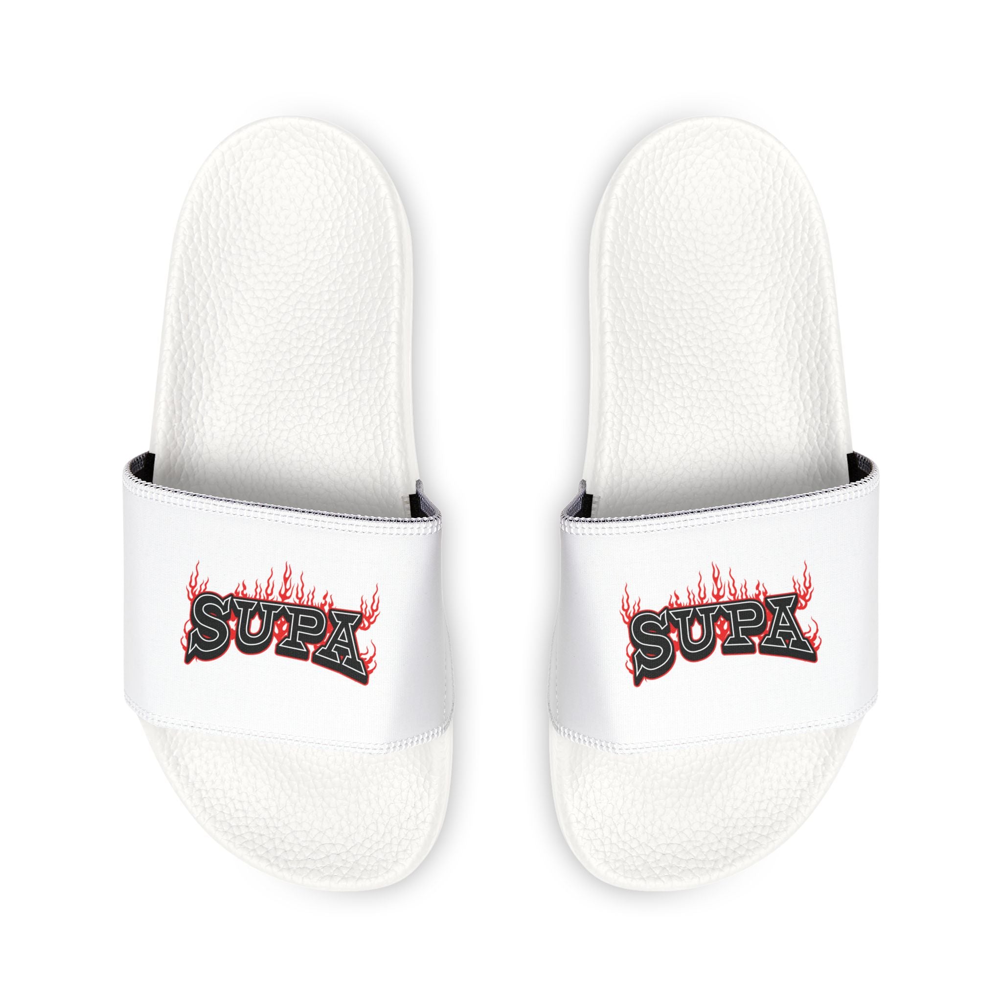 Men's Slide Sandals — White Removable Strap Slides Supa Supa Print