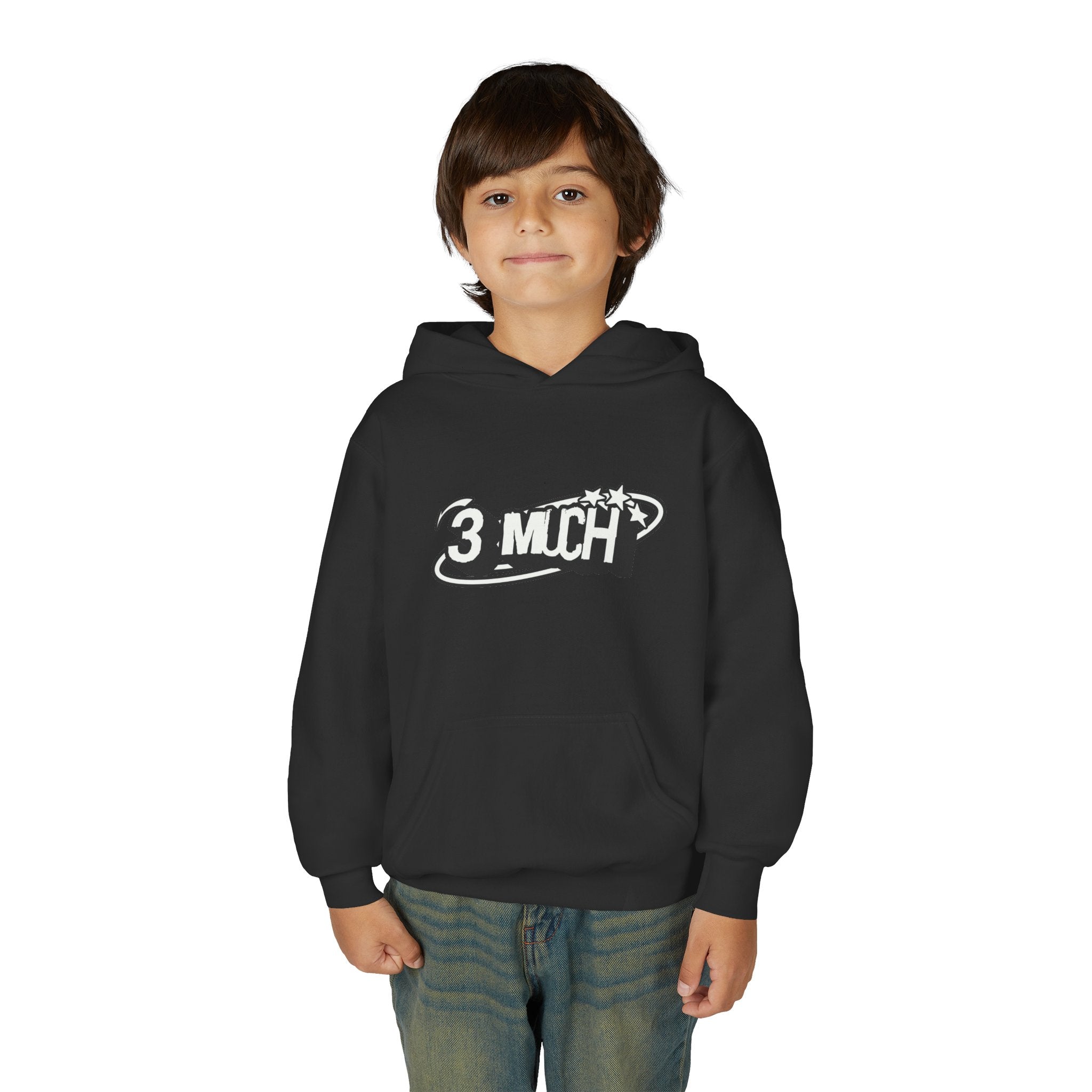 Youth Hoodie — Retro '3 MUCH'Style Graphic Pullover