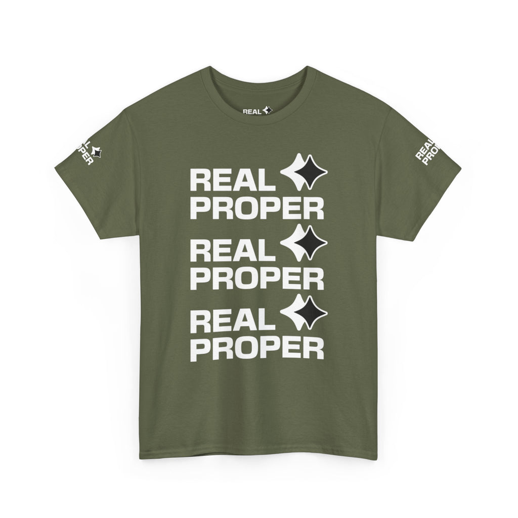 "Real Proper" Repeat Logo T‑Shirt