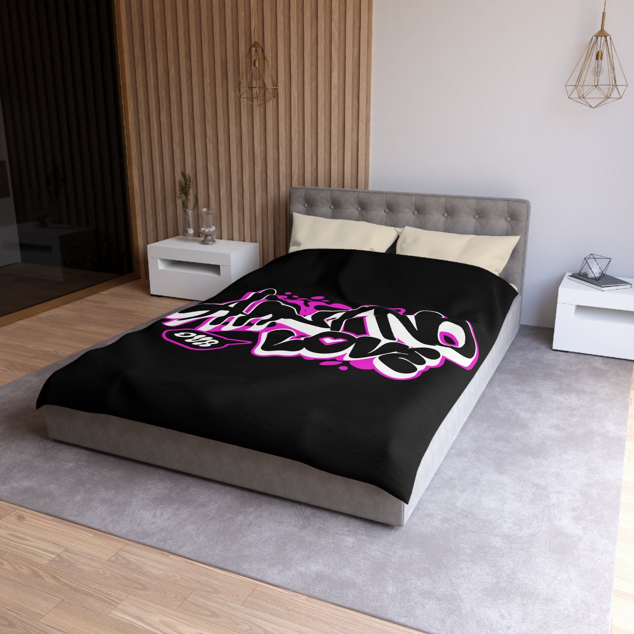 Duvet Cover — Pink Graffiti "No Love" Street Art Microfiber Bedding