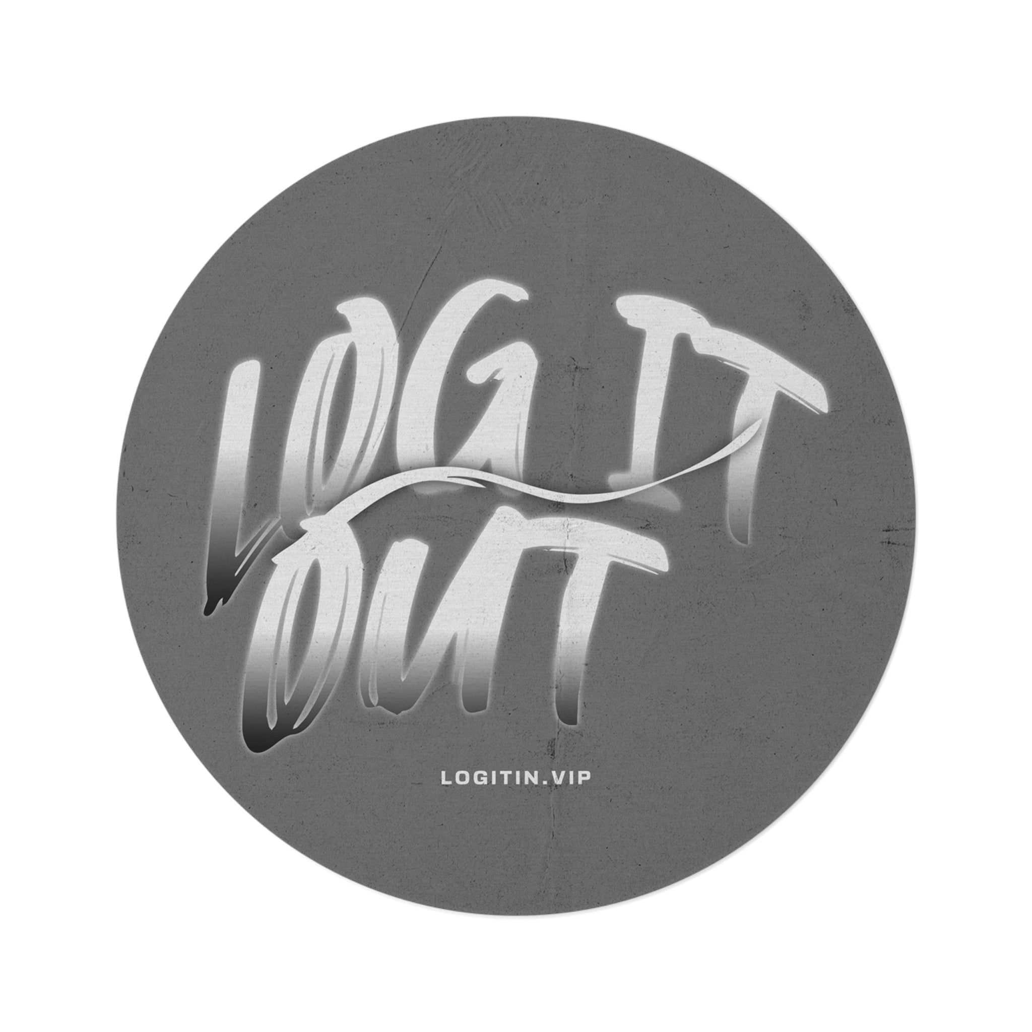 Round Rug — 'Log It Out' Streetstyle Script Accent Rug