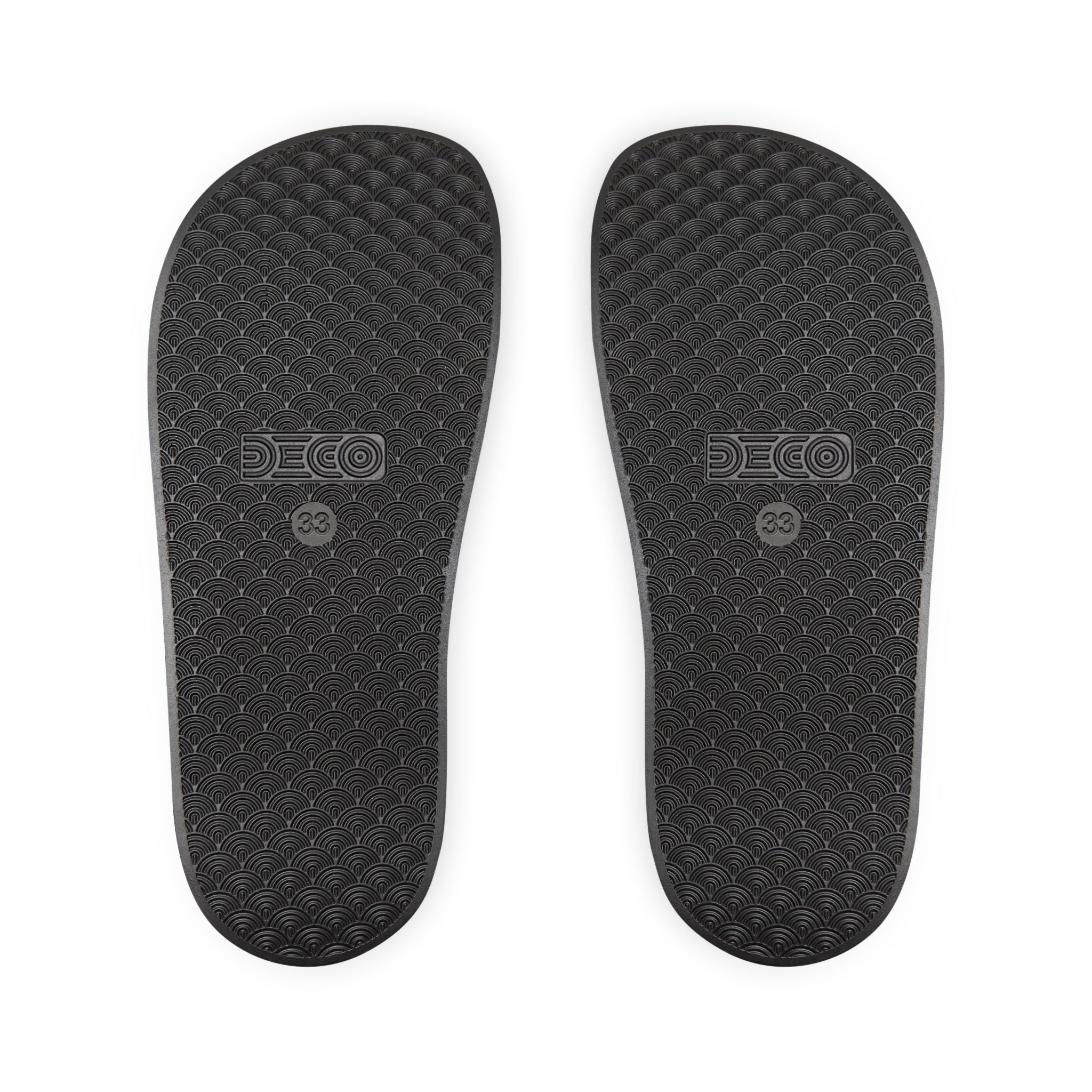 Youth Slide Sandals — Black Strap with Blue “SUPA SUPA” Logo