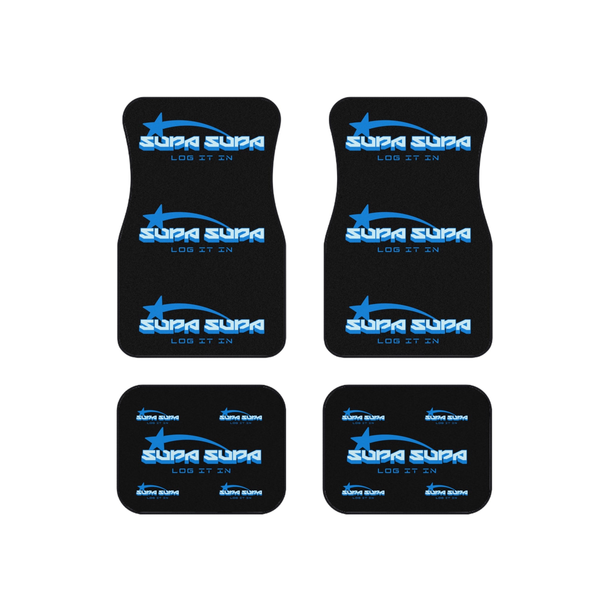 Supa Supa Blue Logo Car Mats (Set of 4) — Non-Slip Automotive Floor Liners