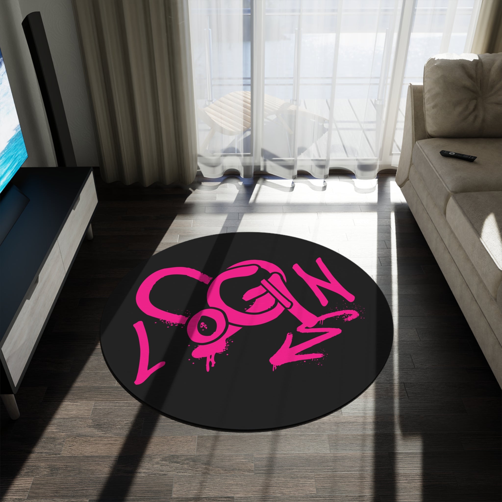 'LOGIN' Icon Round Rug — Graffiti Pink Heart Floor Mat