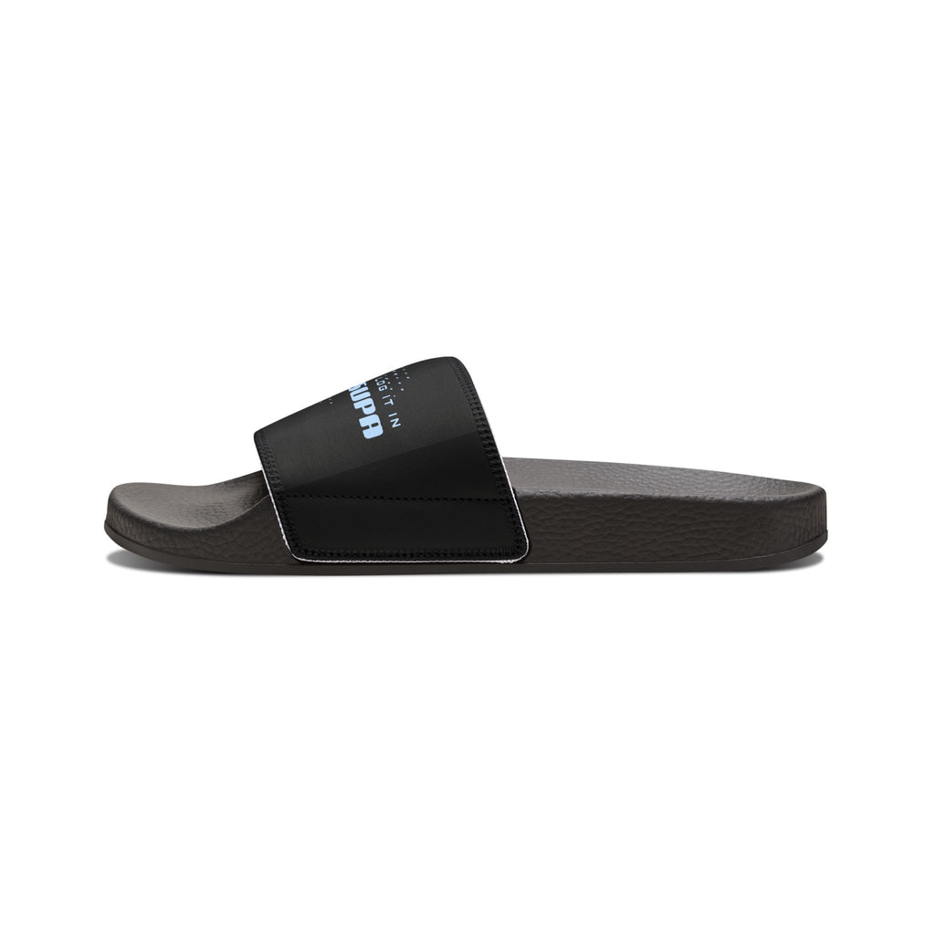 Women's Slide Sandals — Removable strap " Tell em log it in" Comfort Slides
