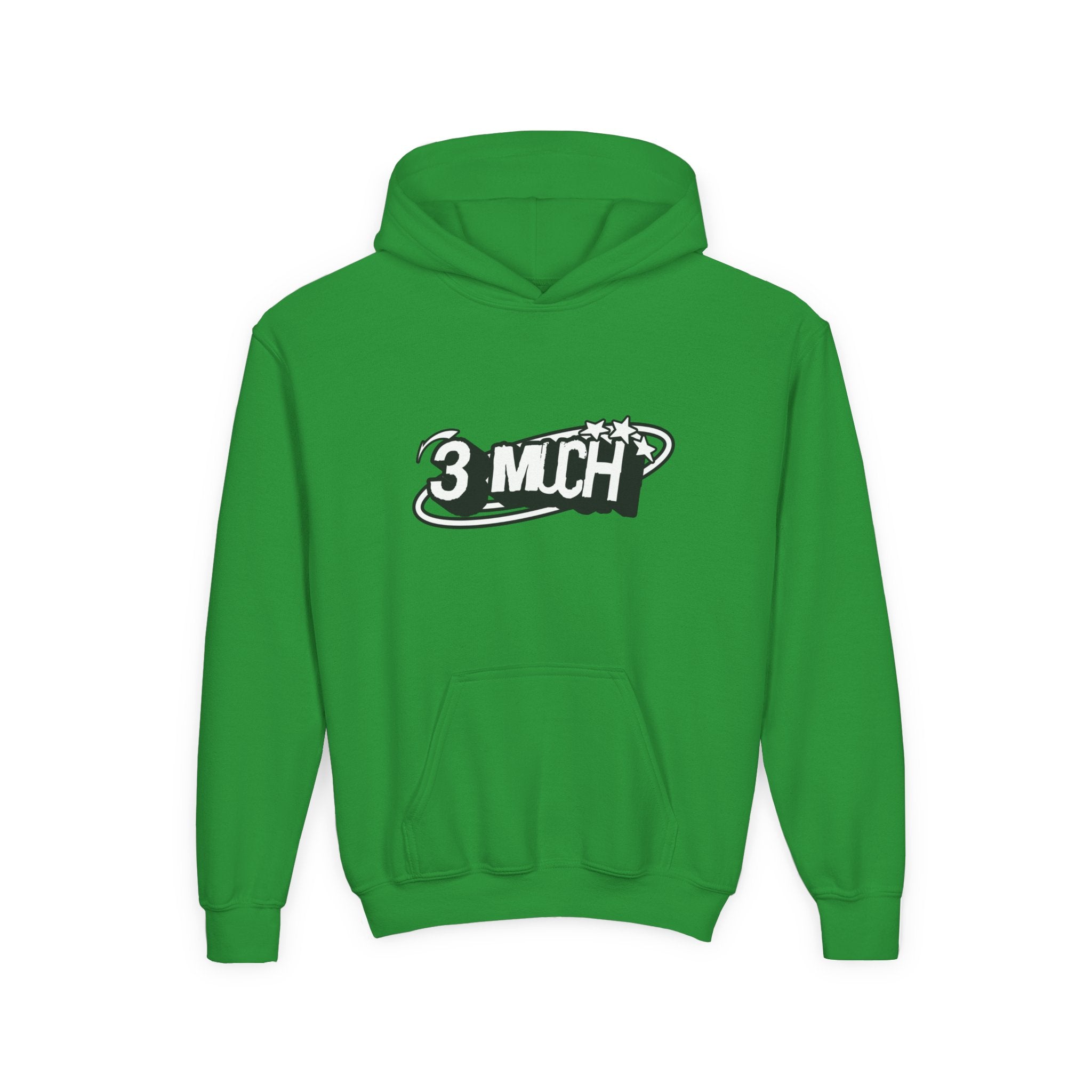 Youth Hoodie — Retro '3 MUCH'Style Graphic Pullover