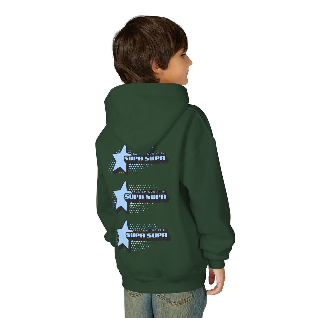 Youth Hoodie — Blue Star "SUPA SUPA" Graphic Pullover