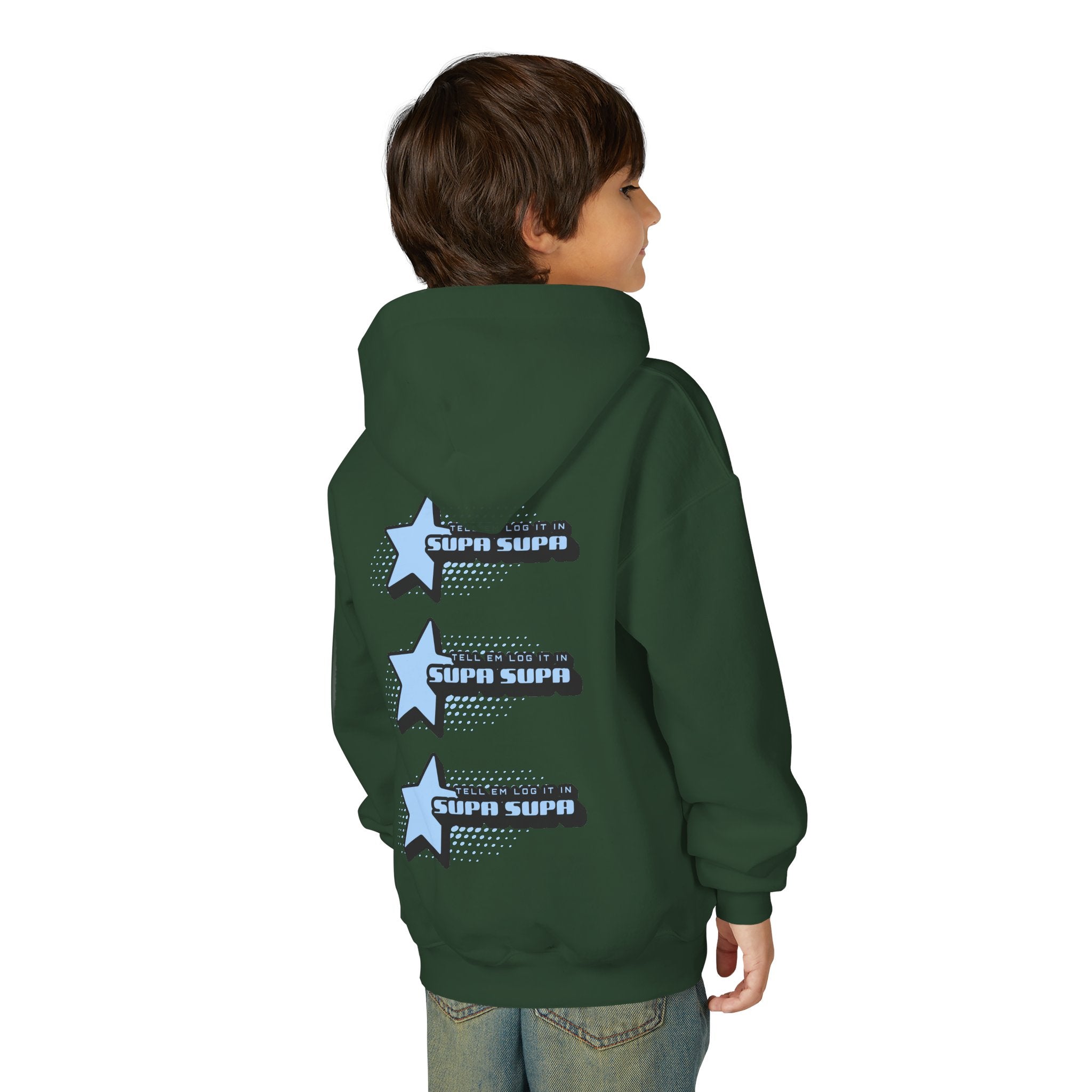 Youth Hoodie — Blue Star "SUPA SUPA" Graphic Pullover