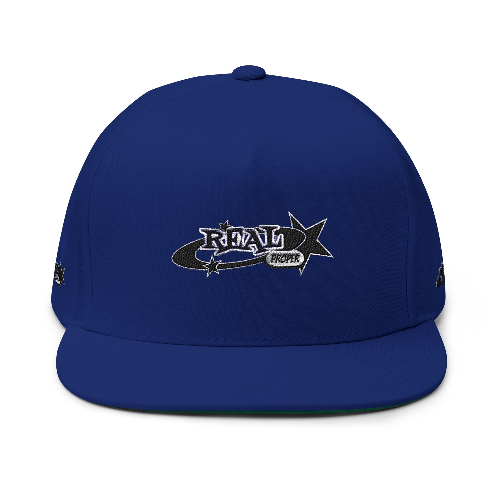 Embroidered Flat Bill Cap — Retro 'Real Proper' Logo Snapback