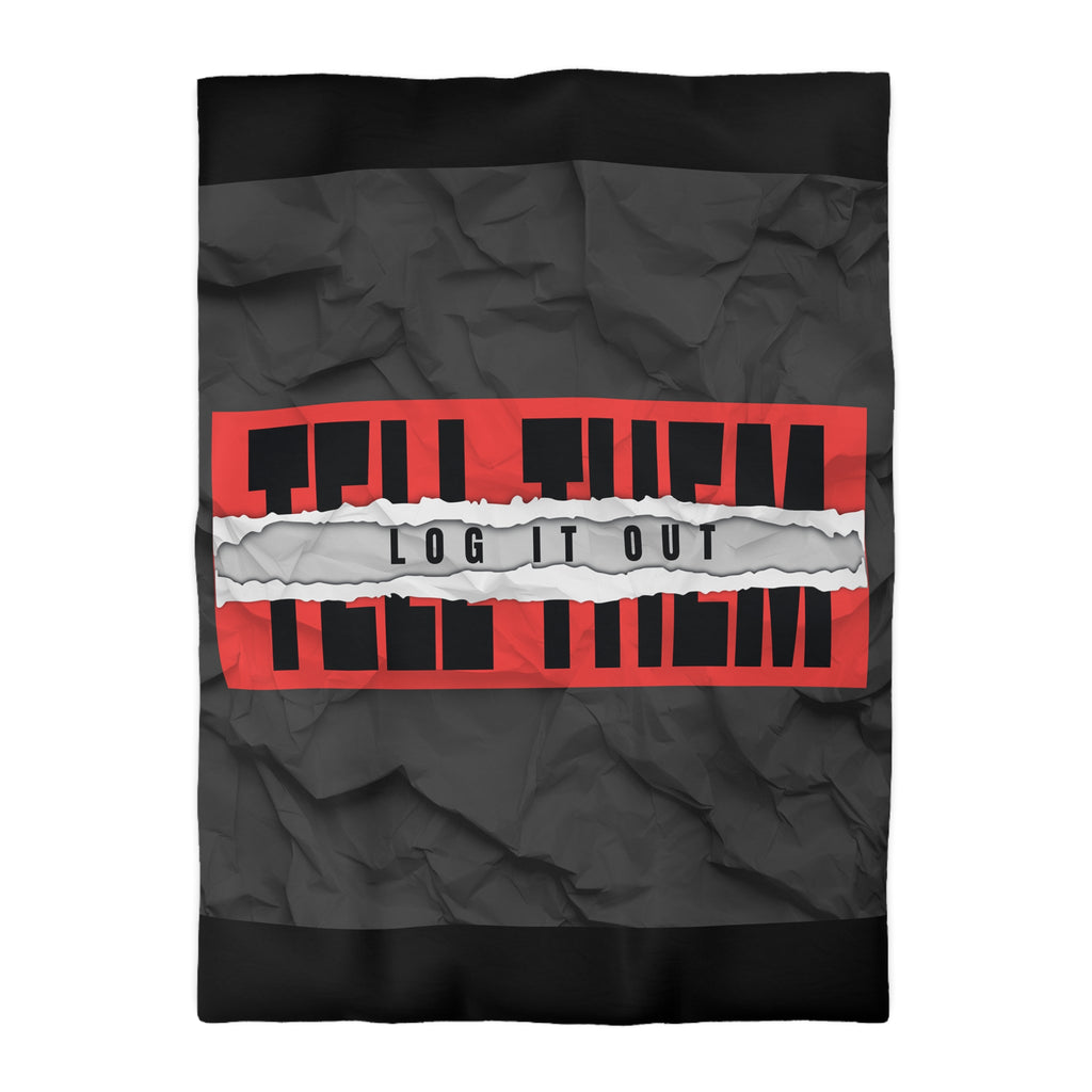 Duvet Cover — Bold 'Log It Out' Graphic Microfiber Duvet (Crinkled Black & Red)
