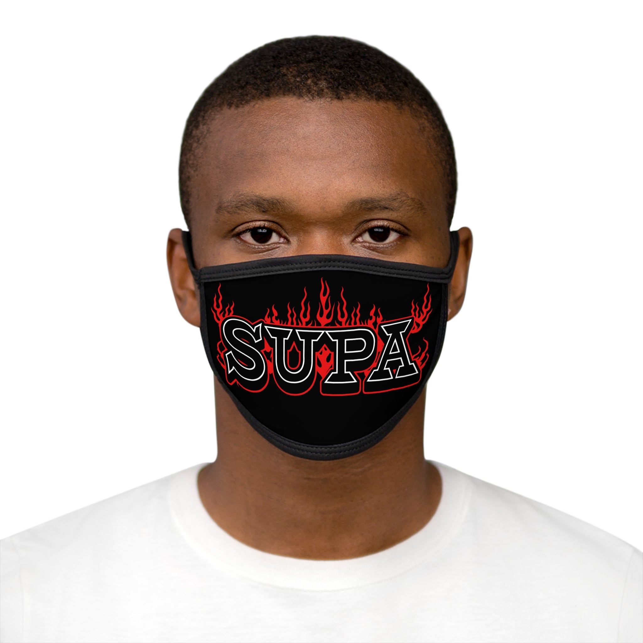 Supa Flame Face Mask — Black Graphic Cotton Blend Mask