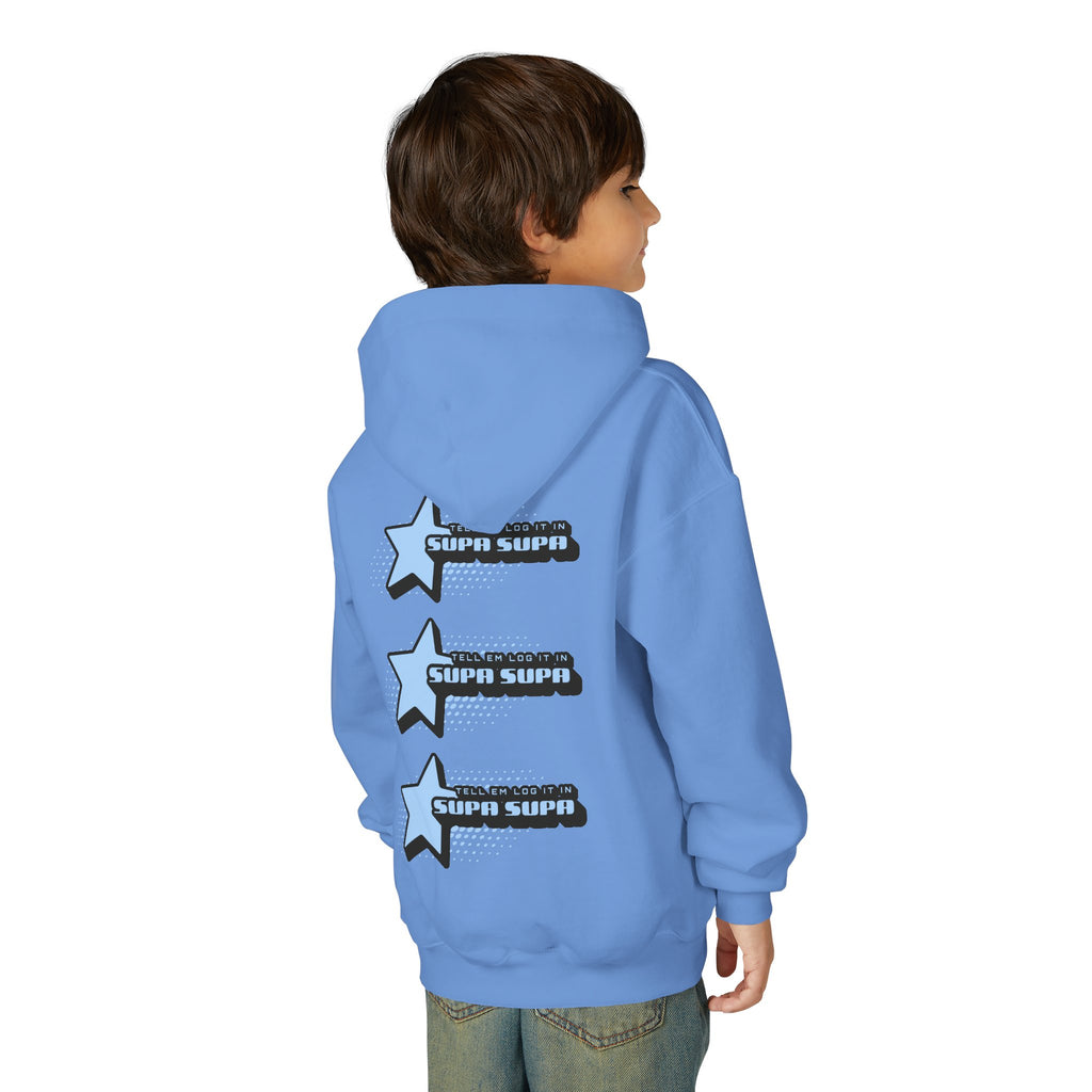 Youth Hoodie — Blue Star "SUPA SUPA" Graphic Pullover