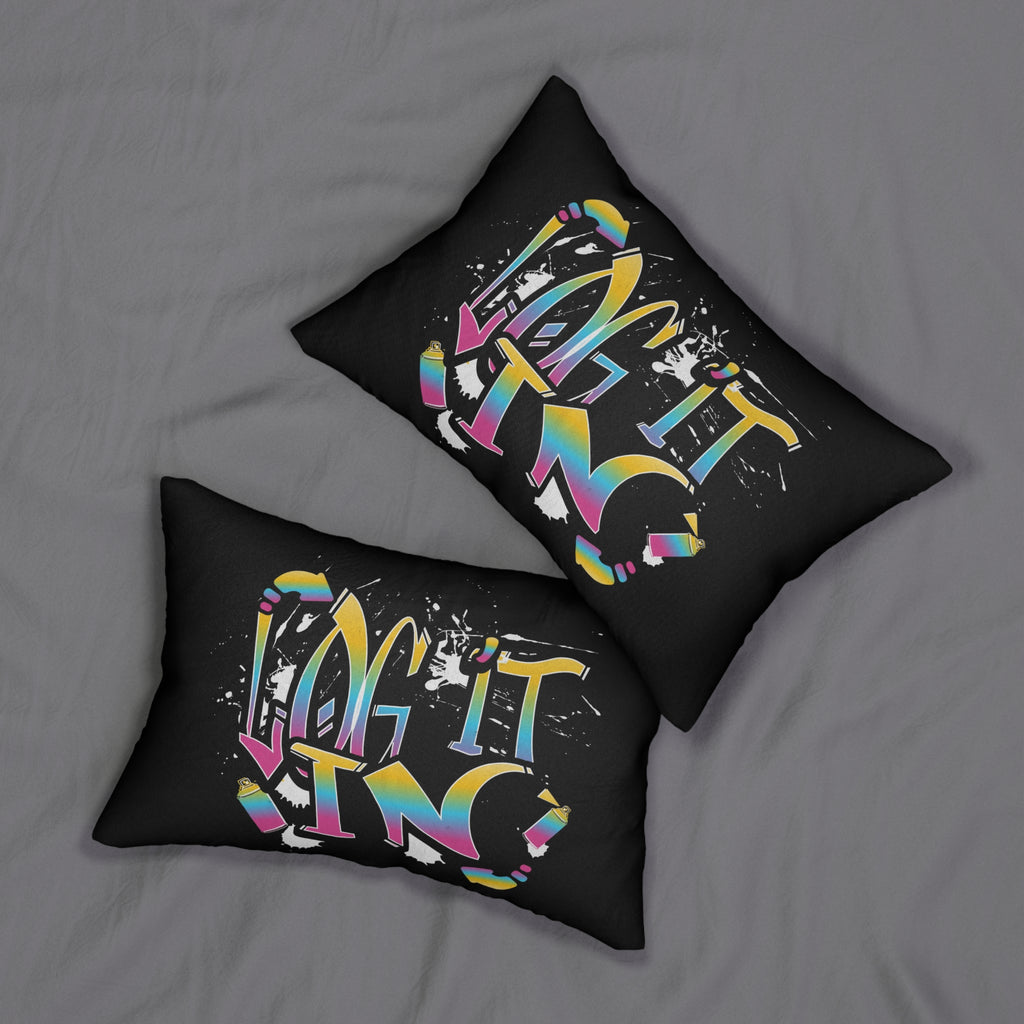 Lumbar Pillow — Retro Rainbow 'Log It In' Graffiti Accent Pillow