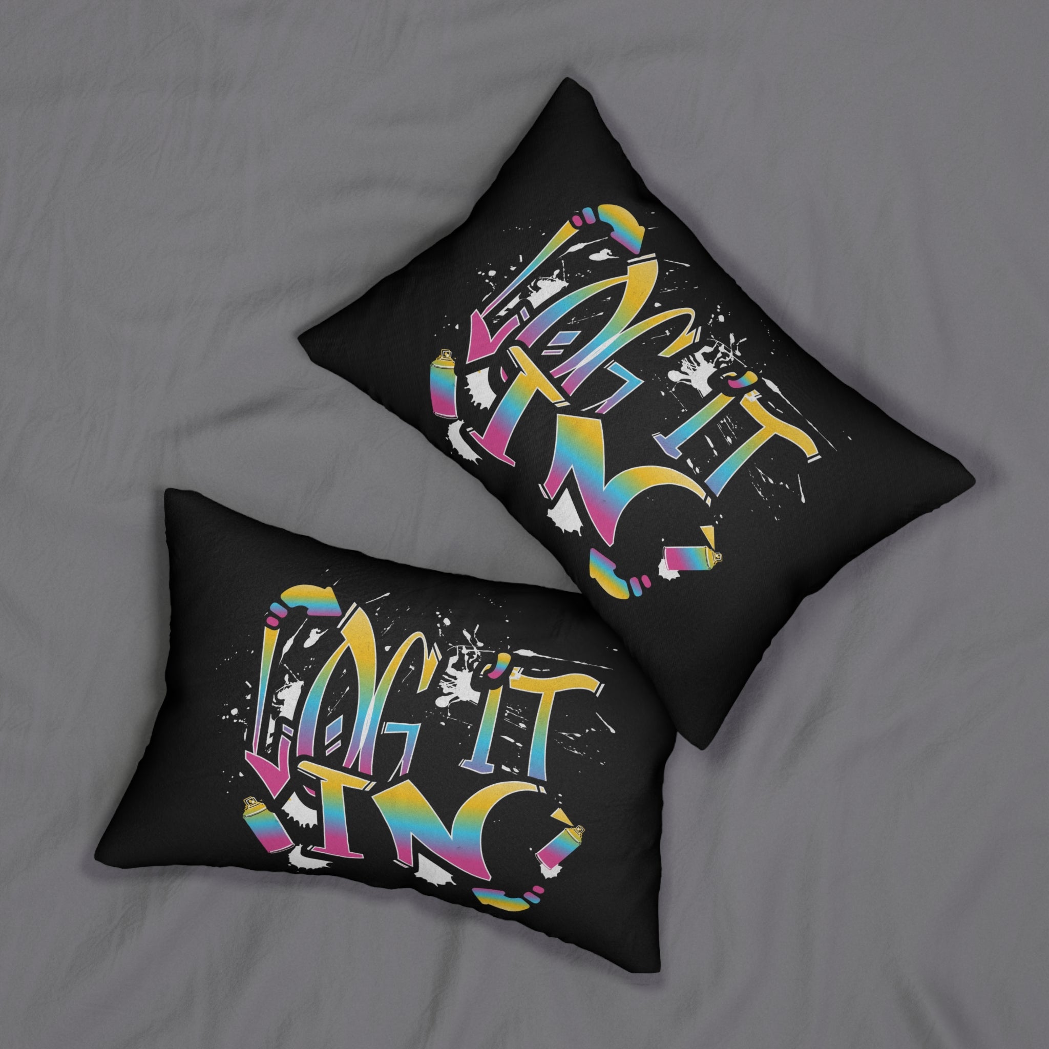 Lumbar Pillow — Retro Rainbow 'Log It In' Graffiti Accent Pillow