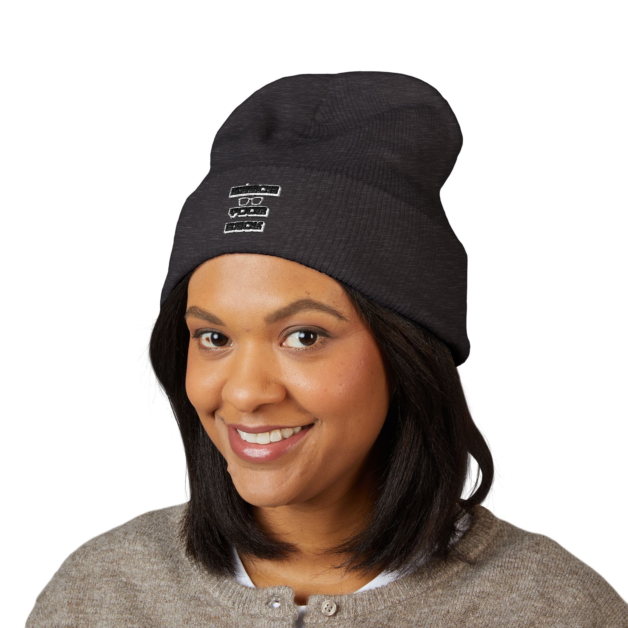 Embroidered 'Watch Your Back' Classic Cuffed Beanie — Cozy Winter Knit Hat