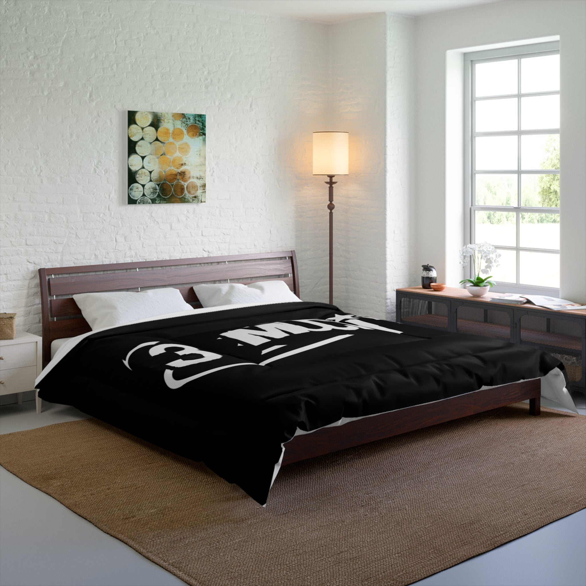 3 Much Graphic Comforter – Bold Black Bedroom Throw for Teens & Fans
