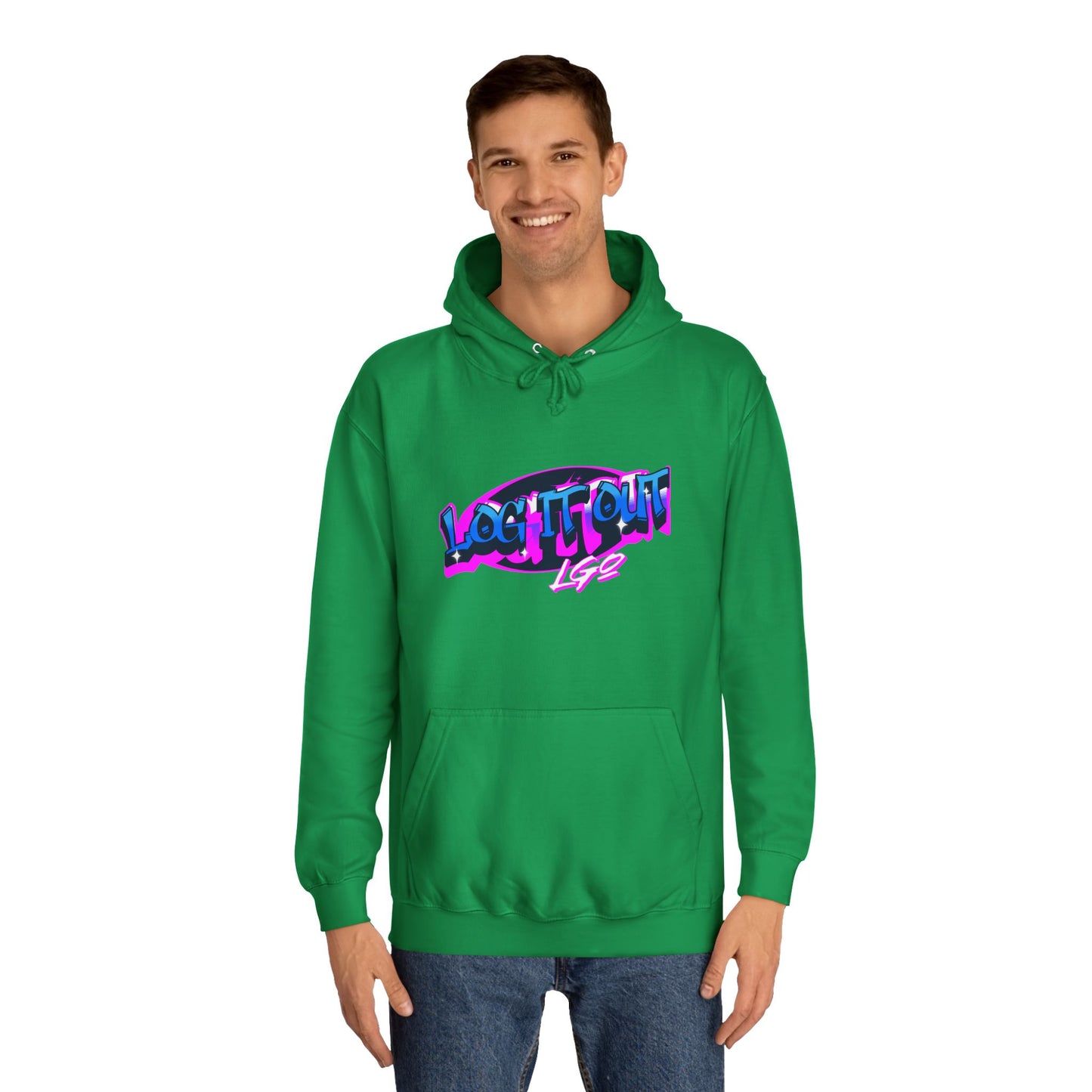 Vibrant Graffiti"Log it out"Hoodie, Unisex Fashion, Casual Wear, Student Apparel, Street Style, Gift for Graduates