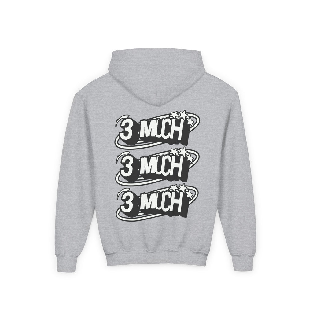 Youth Hoodie — Retro '3 MUCH'Style Graphic Pullover