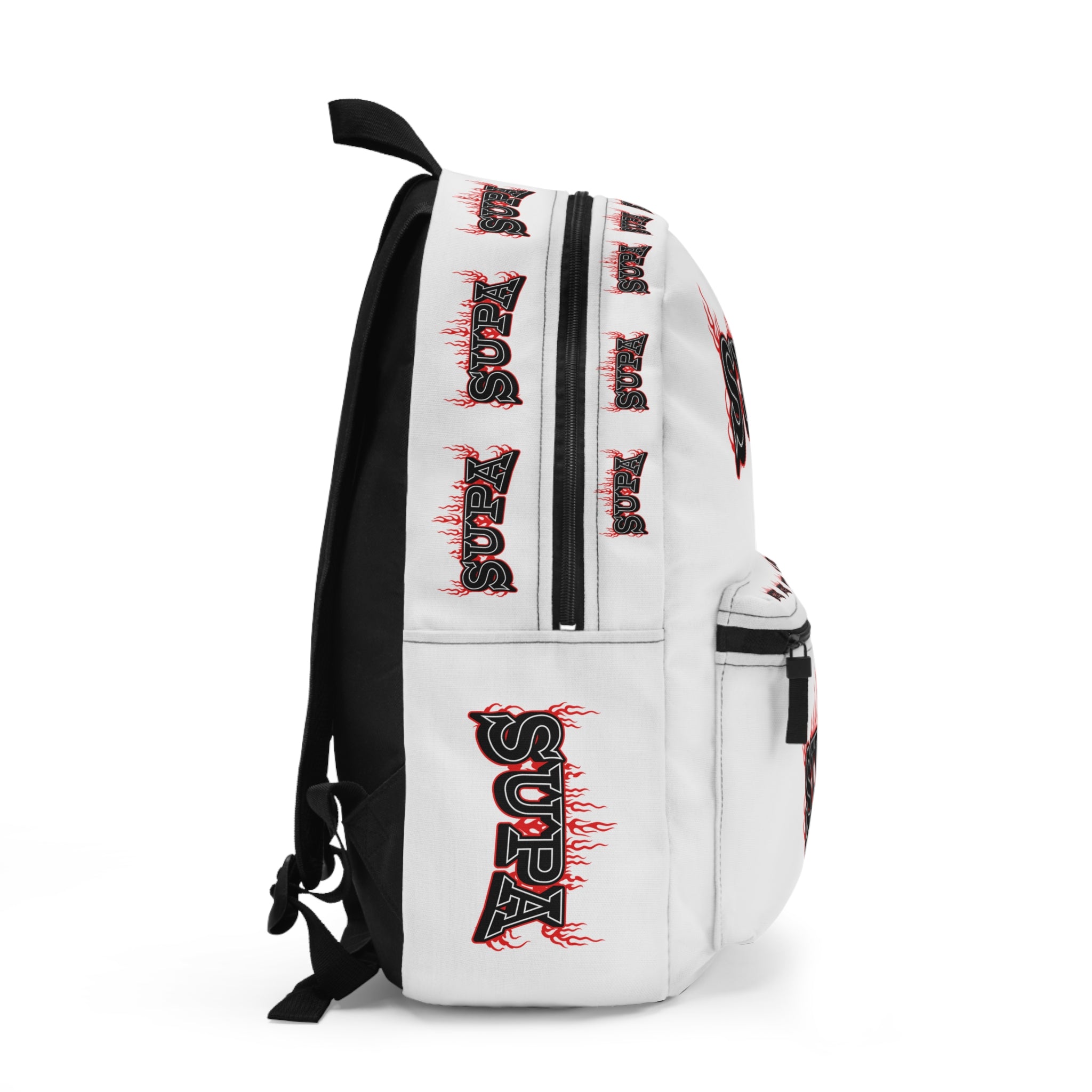 Supa Flame Graphic Backpack – White Streetwear Pack with 'SUPA' Flame Logo