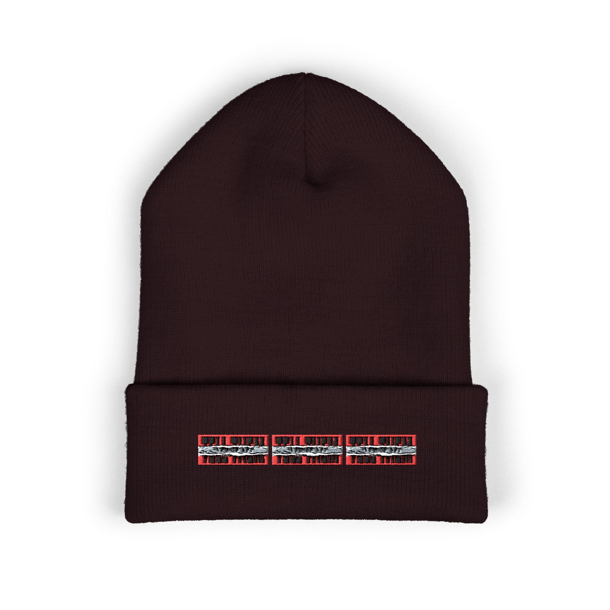 Embroidered Plaid "LOG IT OUT" Cuffed Beanie — Cozy Winter Knit Hat