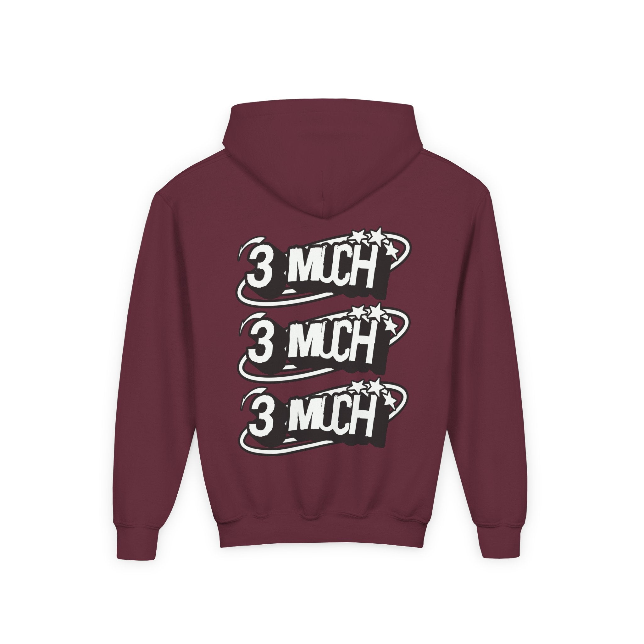 Youth Hoodie — Retro '3 MUCH'Style Graphic Pullover