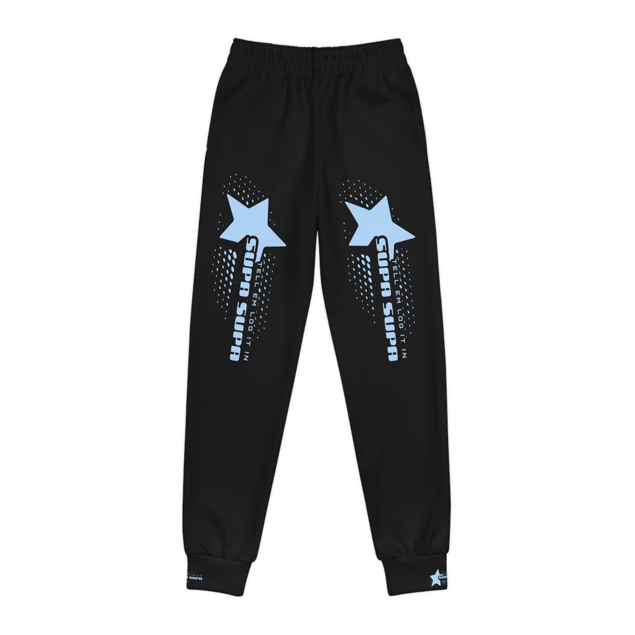 Youth Joggers with Star Graphic — 'Tell em log it in' Blue Accent Kids Sweatpants