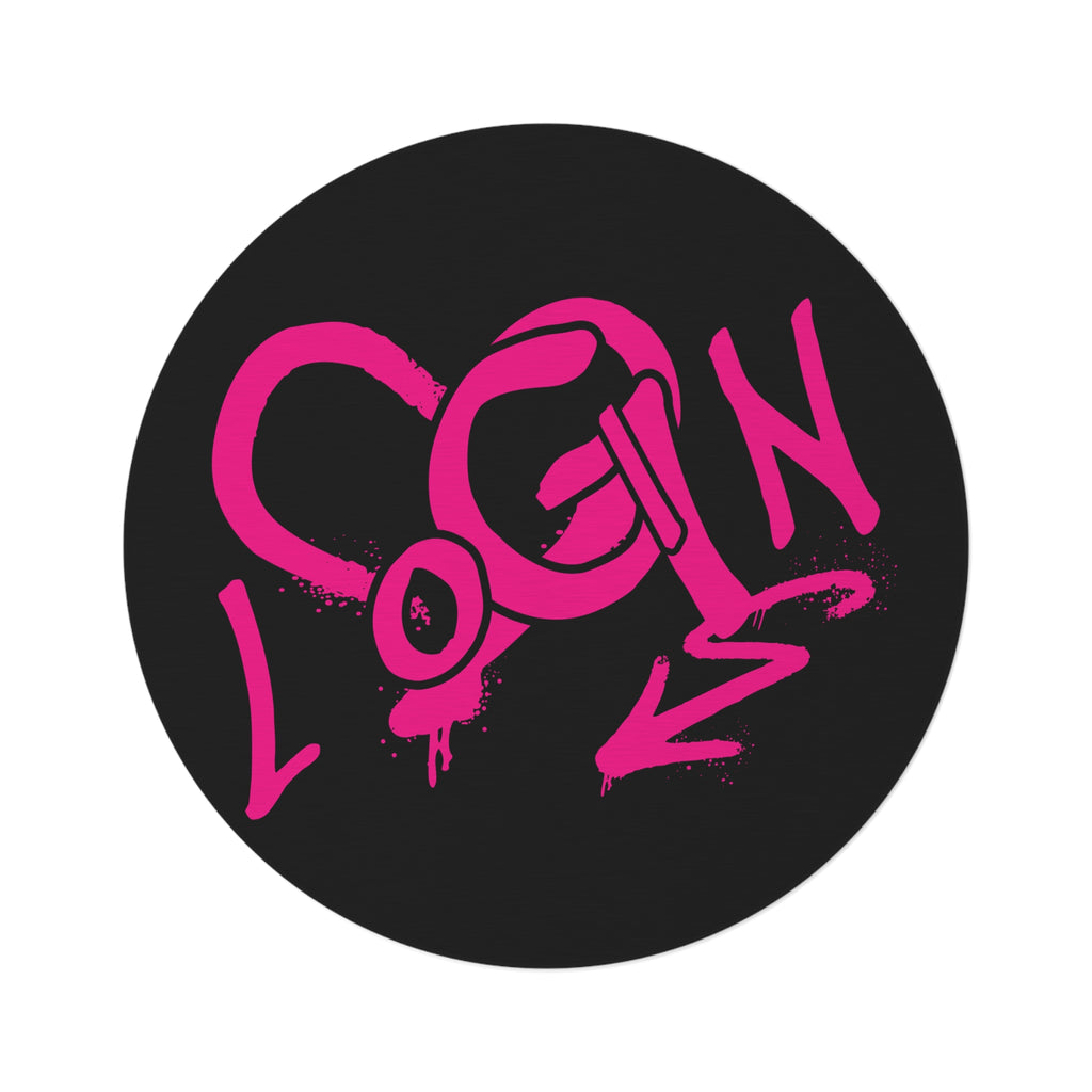 'LOGIN' Icon Round Rug — Graffiti Pink Heart Floor Mat