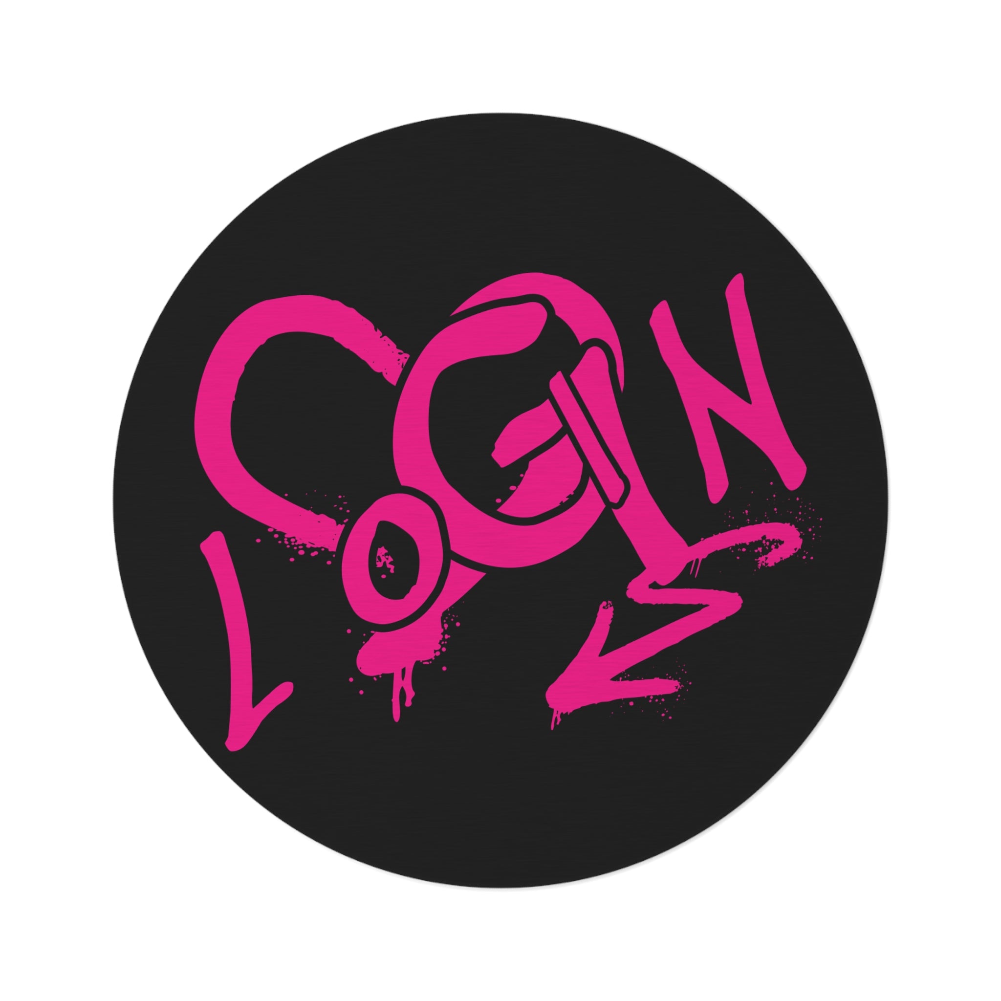 'LOGIN' Icon Round Rug — Graffiti Pink Heart Floor Mat