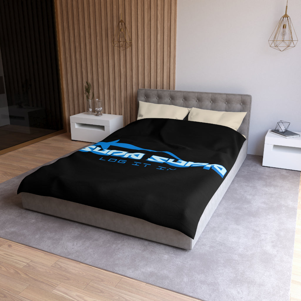 Duvet Cover — Black 'Supa Supa Log It In' Graphic Microfiber Bedding