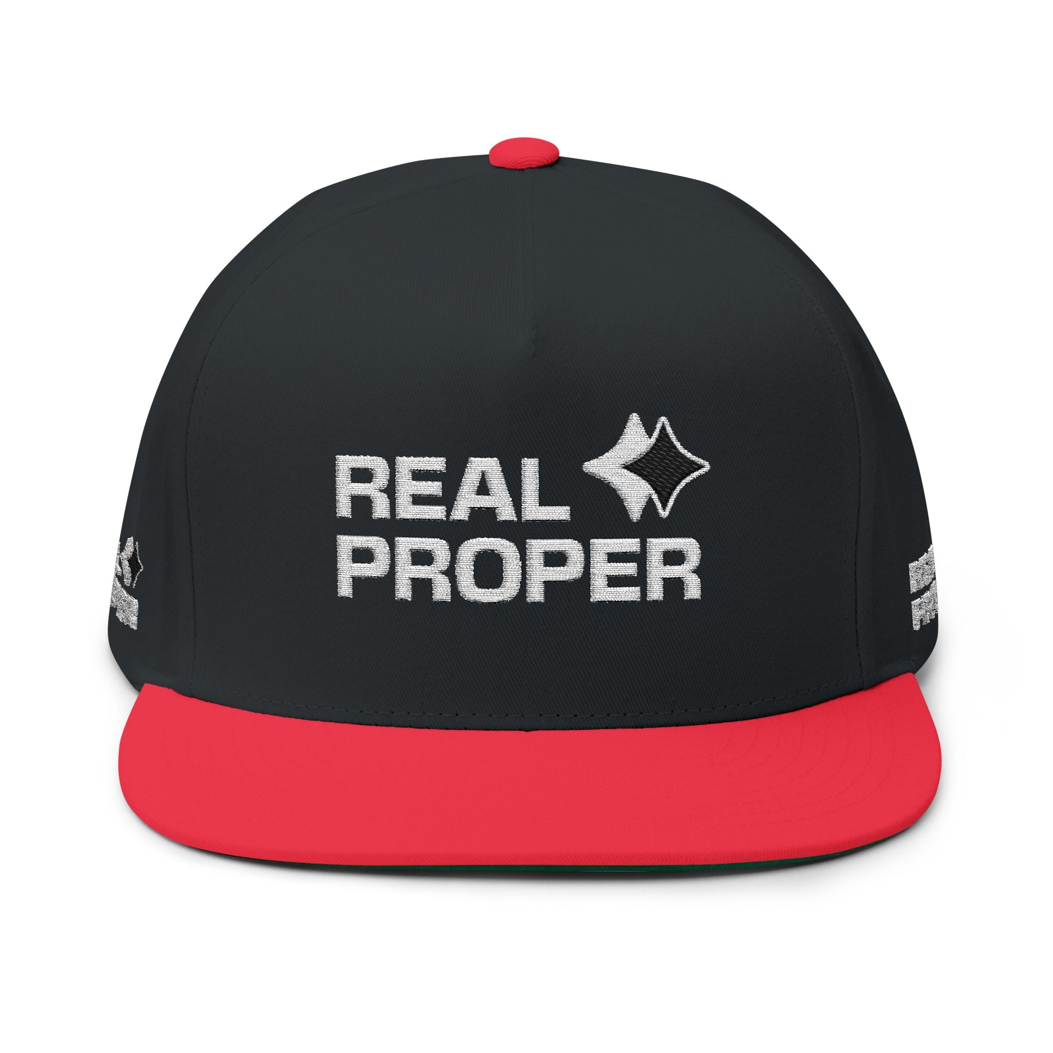 Real Proper Embroidered Flat Bill Cap – White Snapback Hat