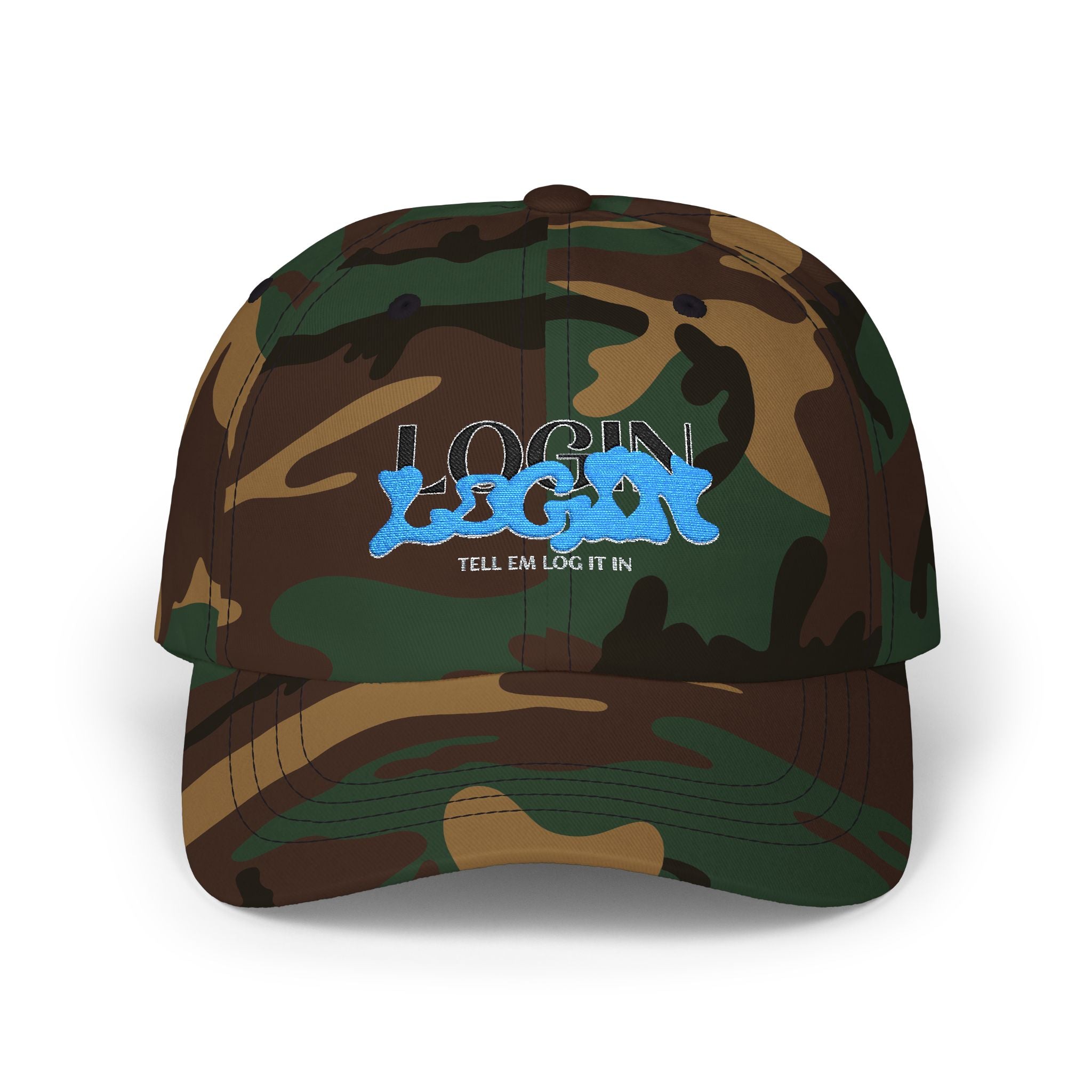 Classic Cap — "LOGIN" Blue Graffiti Embroidered Hat