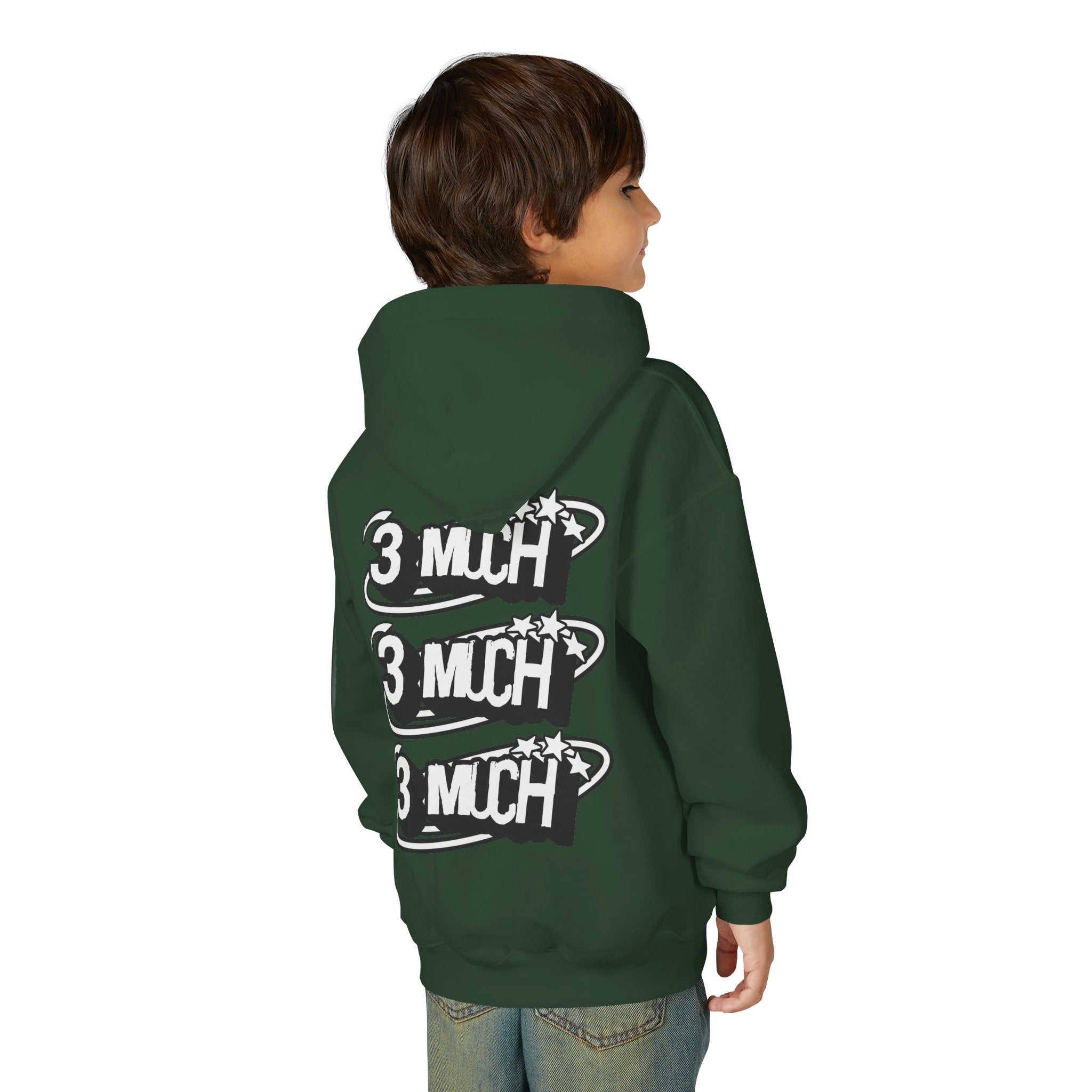 Youth Hoodie — Retro '3 MUCH'Style Graphic Pullover
