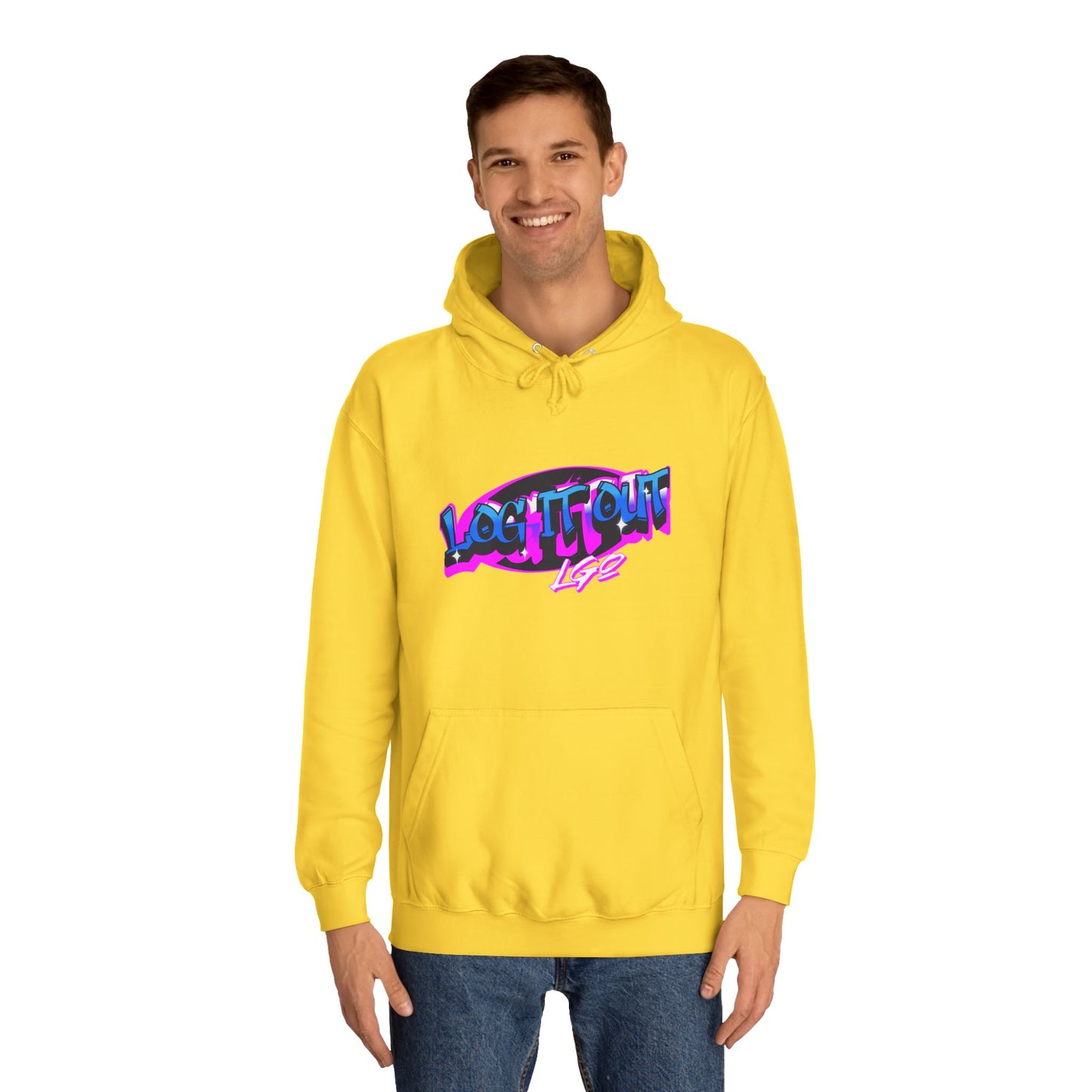 Vibrant Graffiti"Log it out"Hoodie, Unisex Fashion, Casual Wear, Student Apparel, Street Style, Gift for Graduates