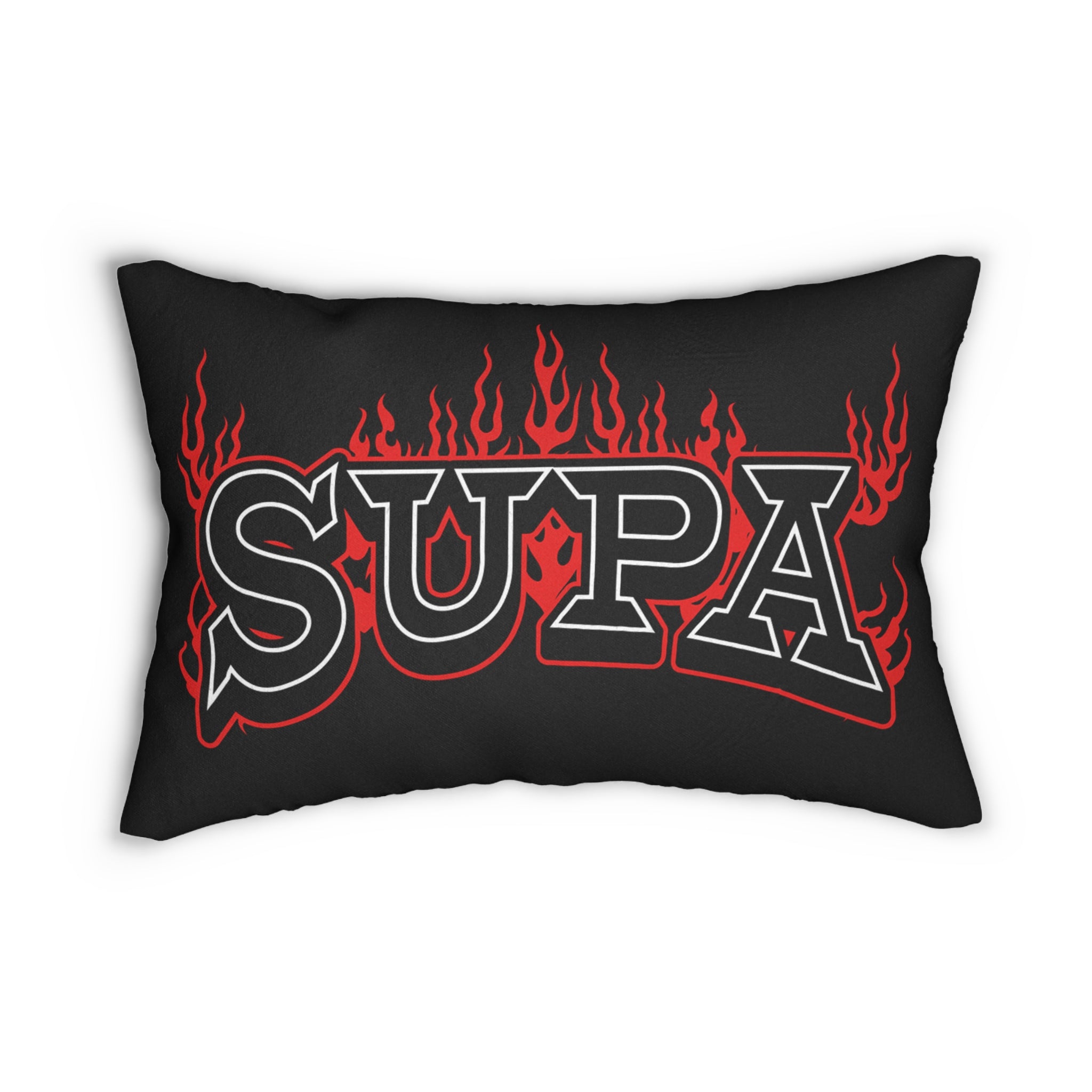 Supa Flames Lumbar Pillow — Black Red Flame Accent Pillow