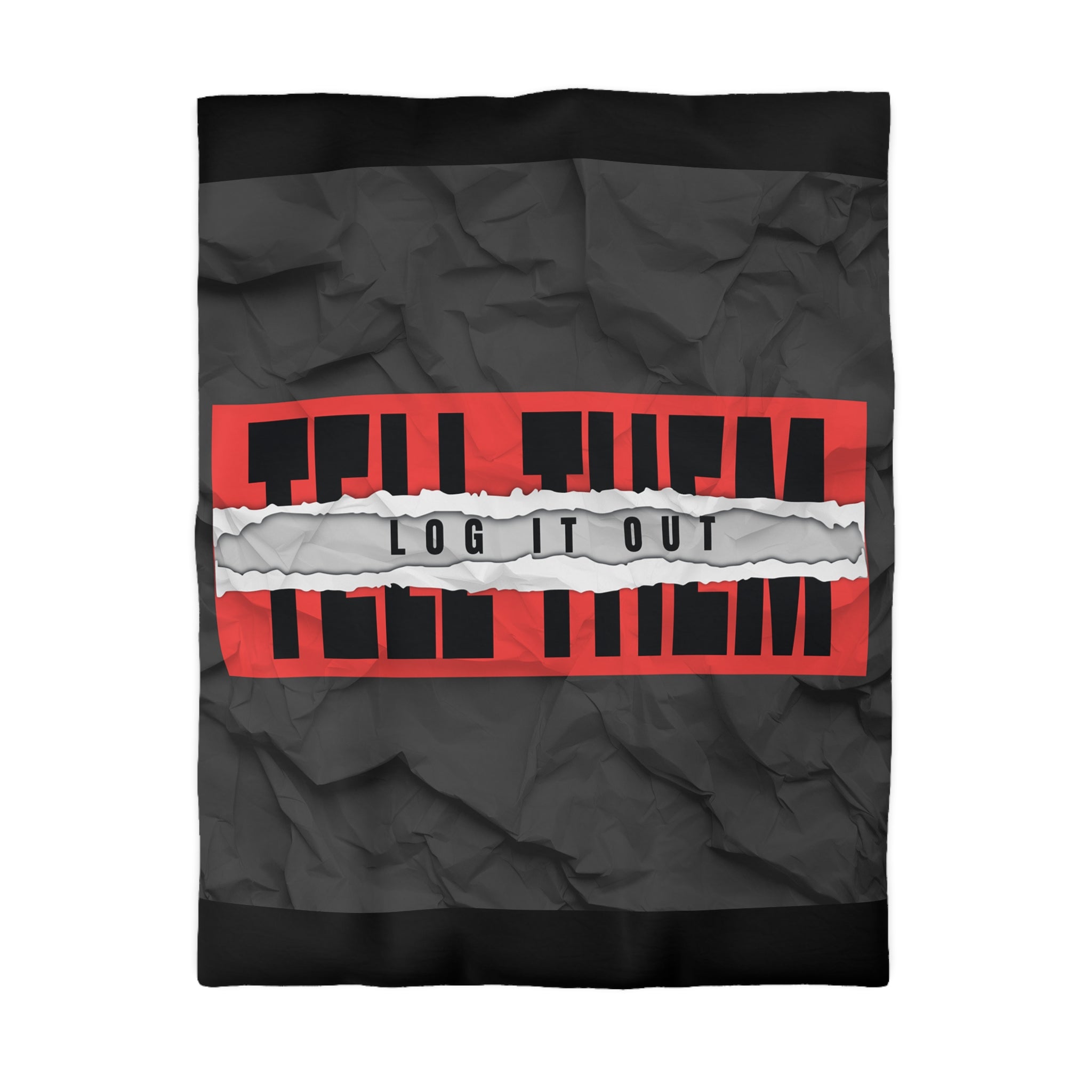 Duvet Cover — Bold 'Log It Out' Graphic Microfiber Duvet (Crinkled Black & Red)