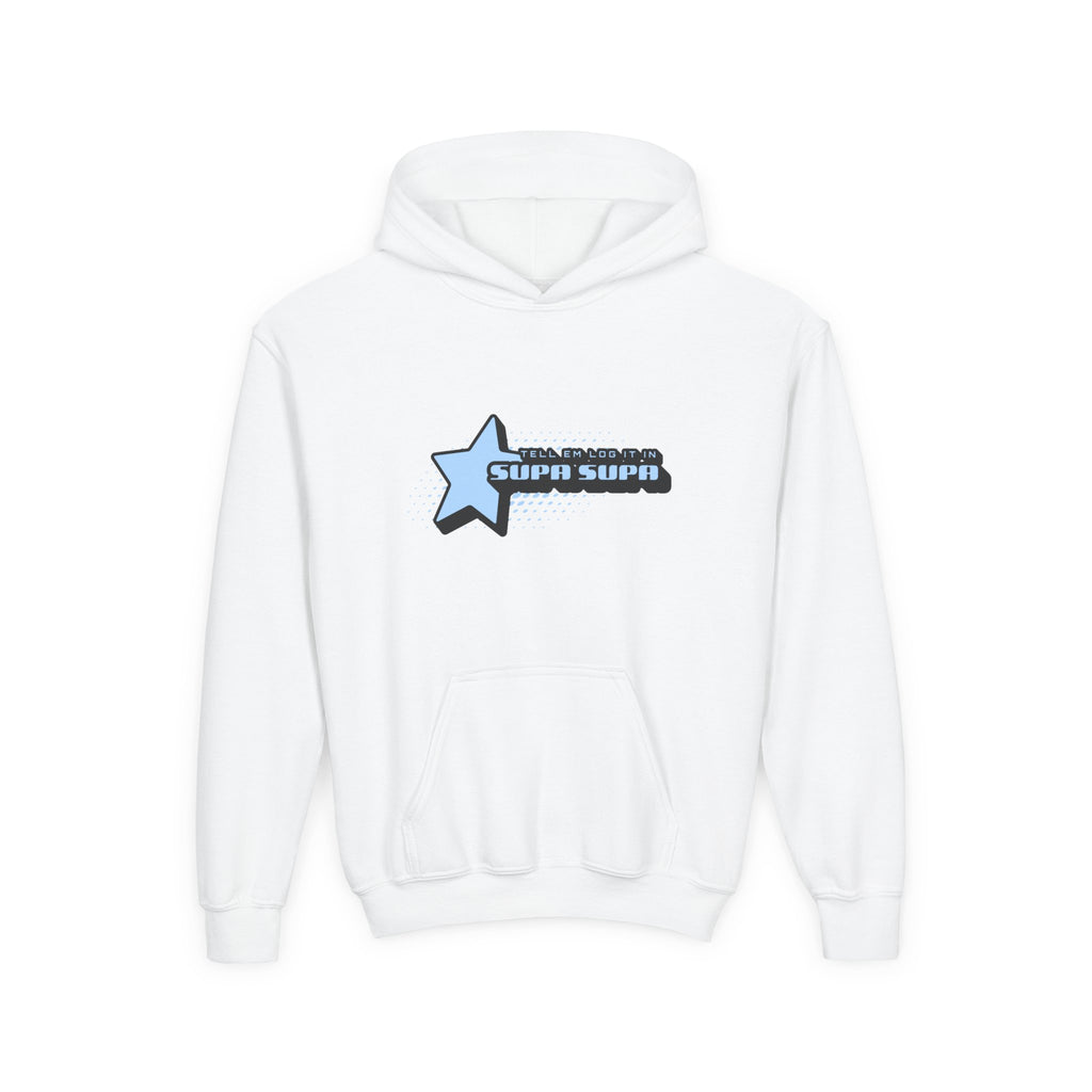 Youth Hoodie — Blue Star "SUPA SUPA" Graphic Pullover