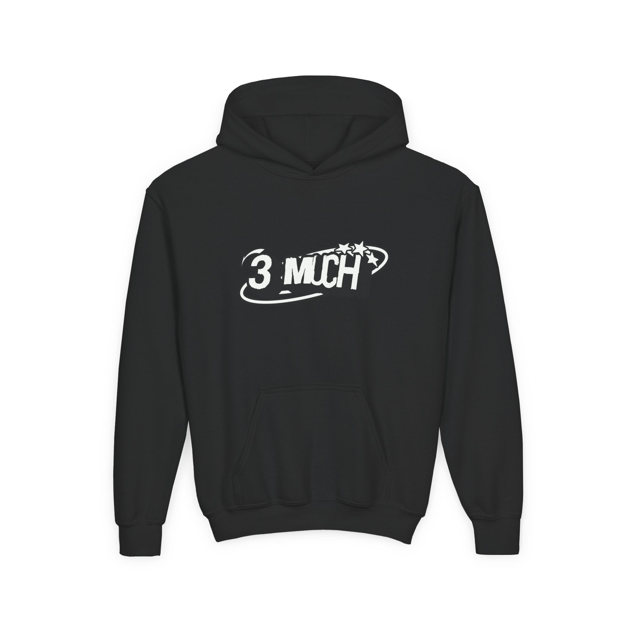 Youth Hoodie — Retro '3 MUCH'Style Graphic Pullover