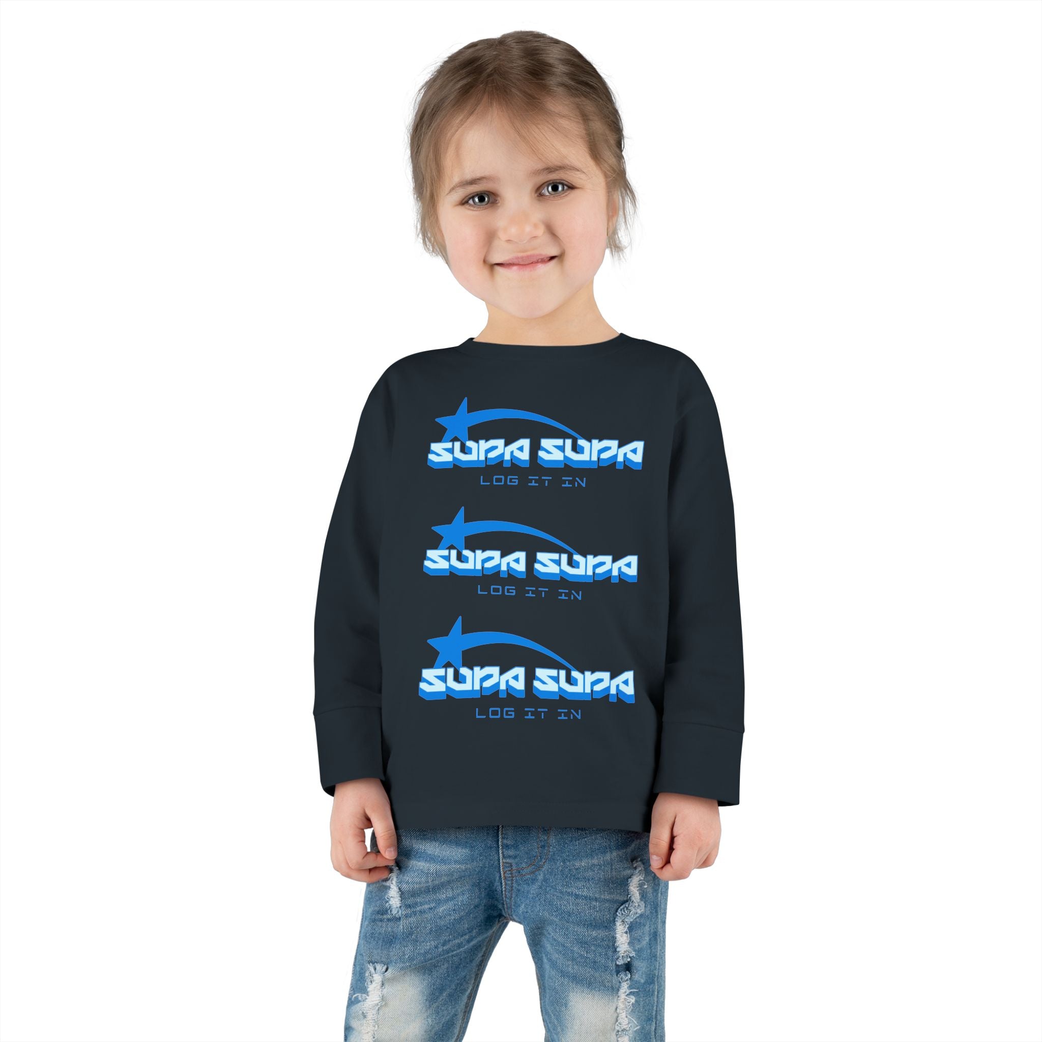 Toddler Long Sleeve Tee — Blue Shooting Star "Super Star" Graphic