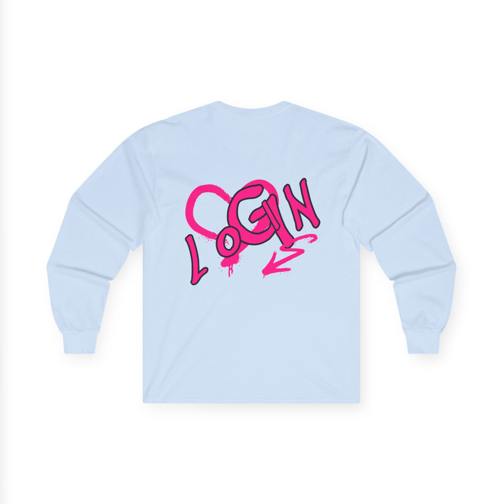 Long Sleeve Tee — Pink Graffiti "LOGIN" Heart Design